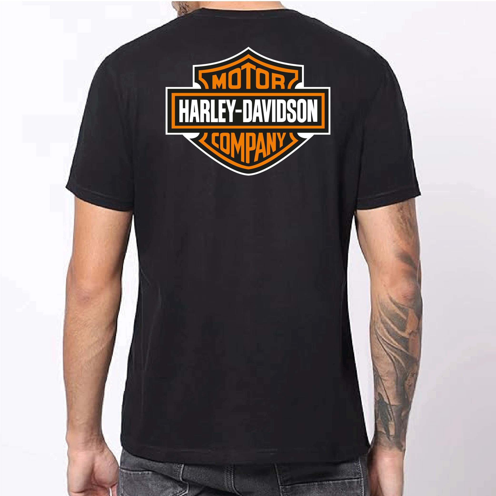 T-ShirtHarley Davidson  Orijinal Desen Tasarım Motorcu Tişörtü Beyaz Turuncu