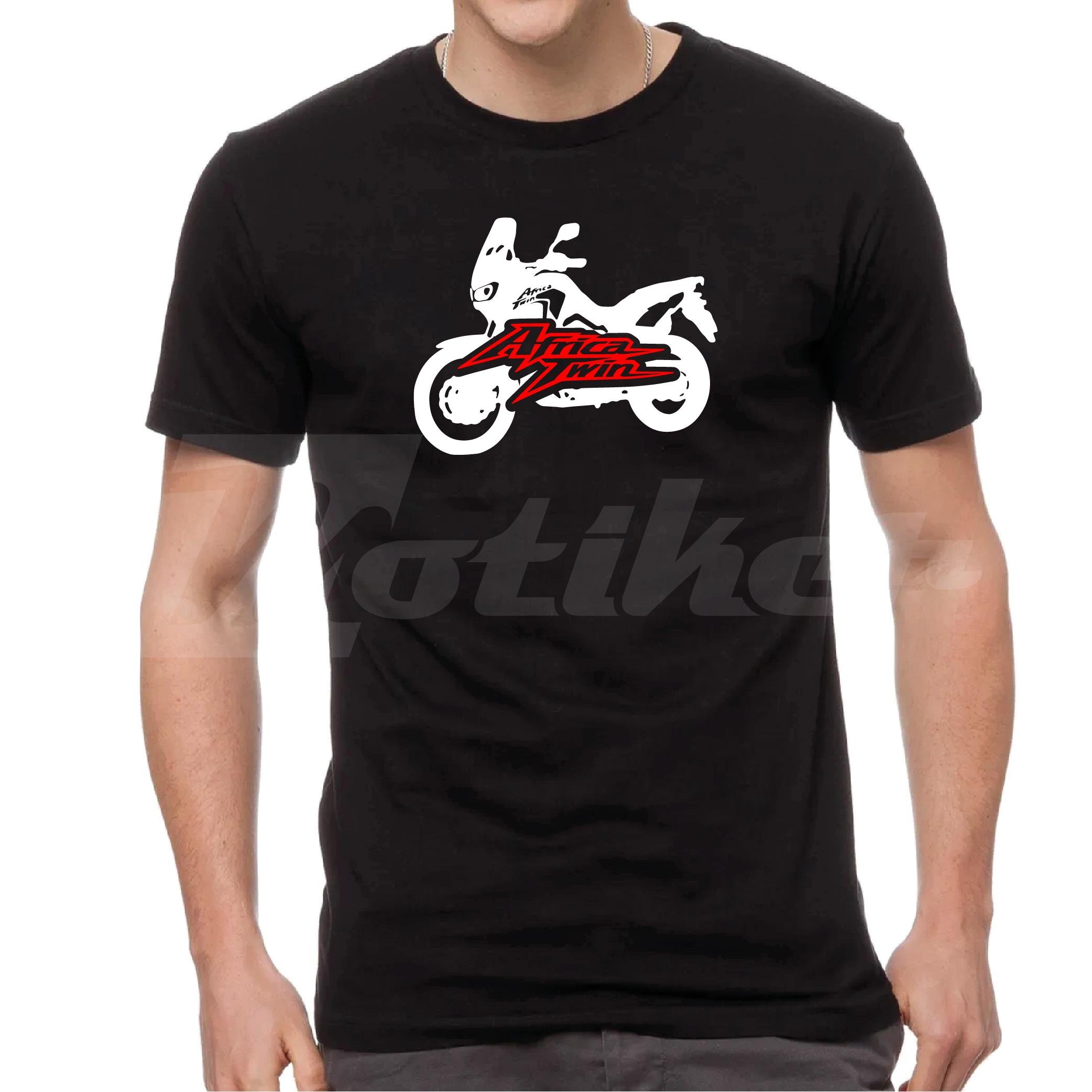 T-ShirtHonda Africa Twin Silüet Logo Tasarım Motorcu Tişörtü Beyaz Kırmızı