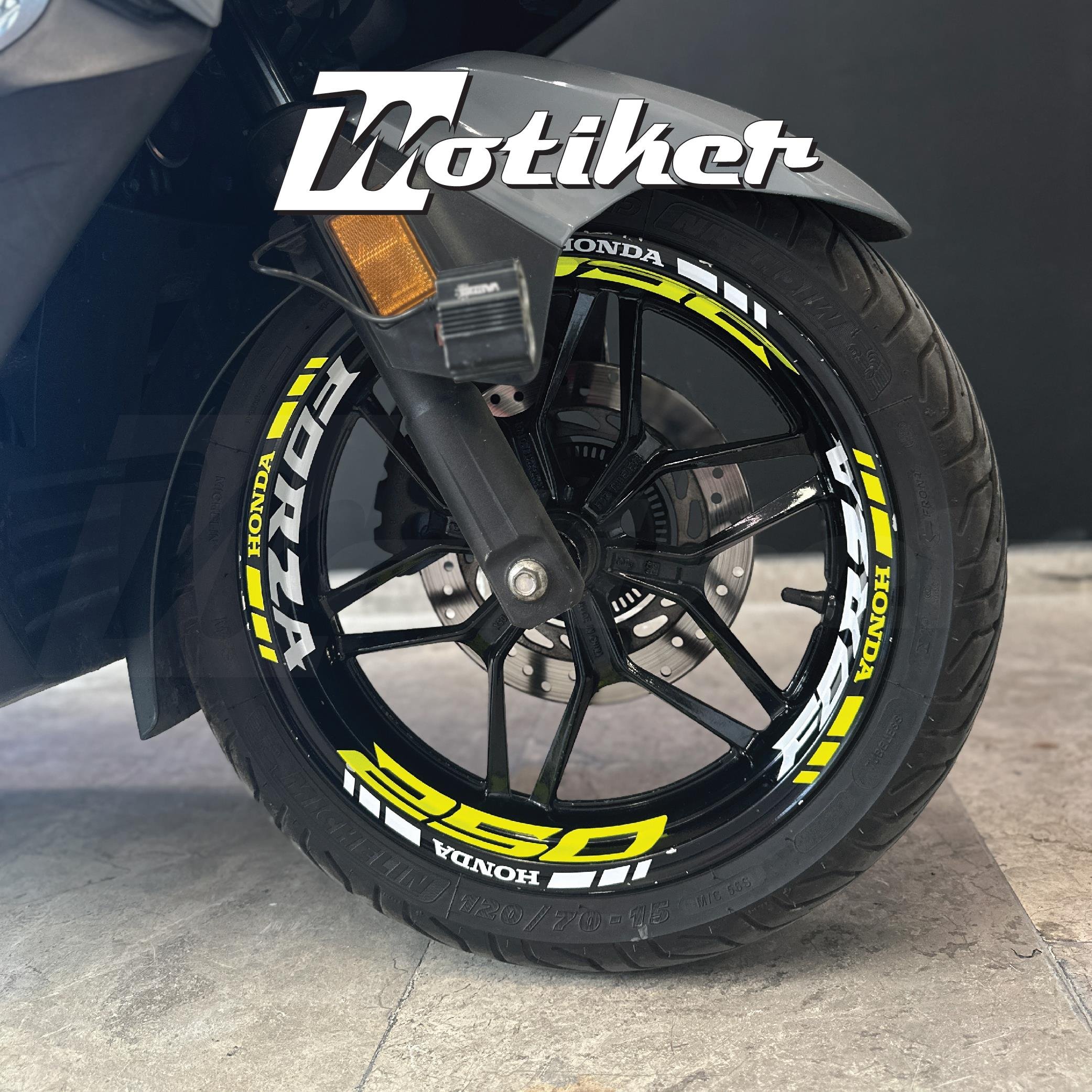 FORZA 250HONDA FORZA 250 Jant İç & Dış Neon Sarı ve Beyaz Sticker Etiket Modeli Set