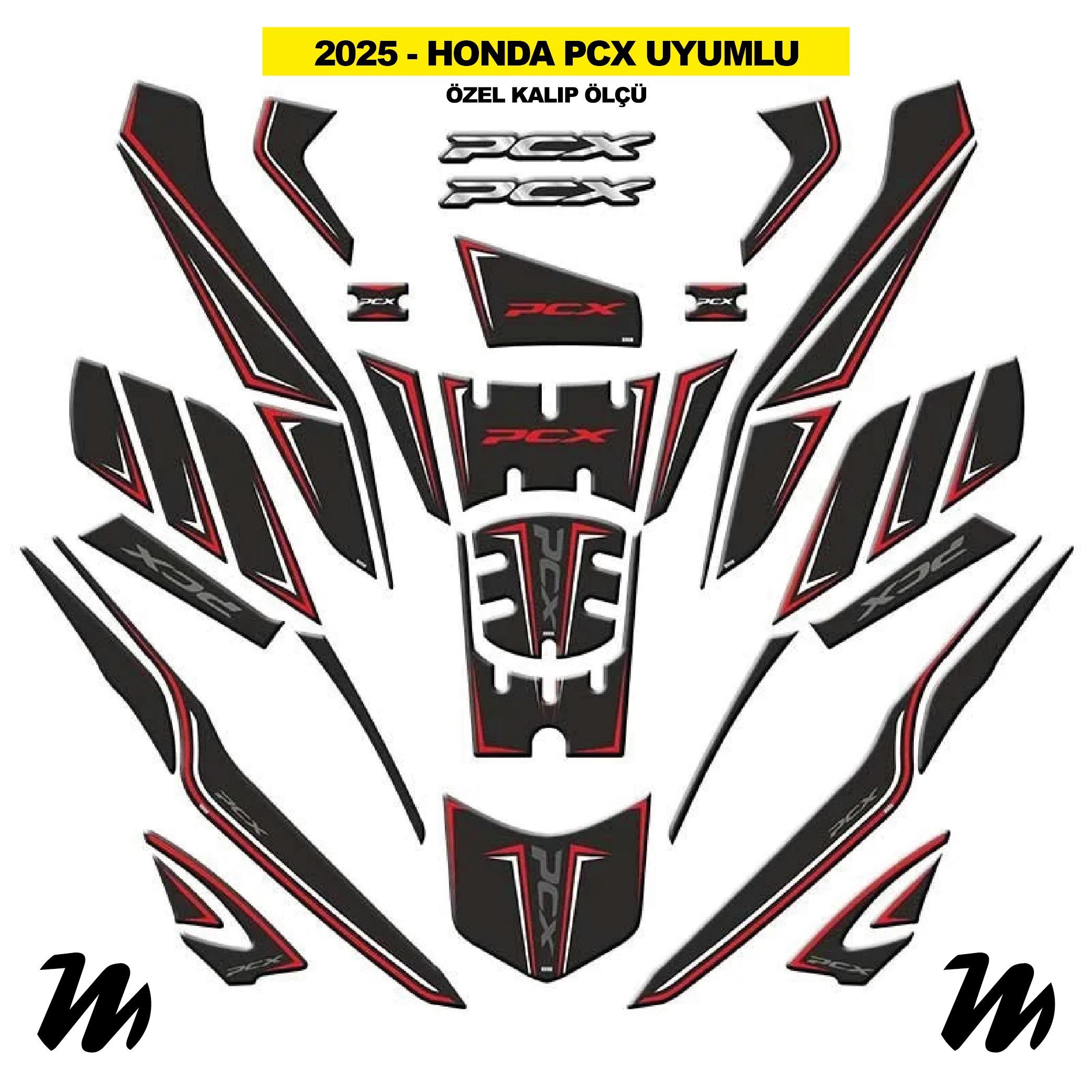 PCXHonda PCX 2025 Uyumlu Tank Pad Kırmızı Siyah Gri Beyaz Desenli Renk