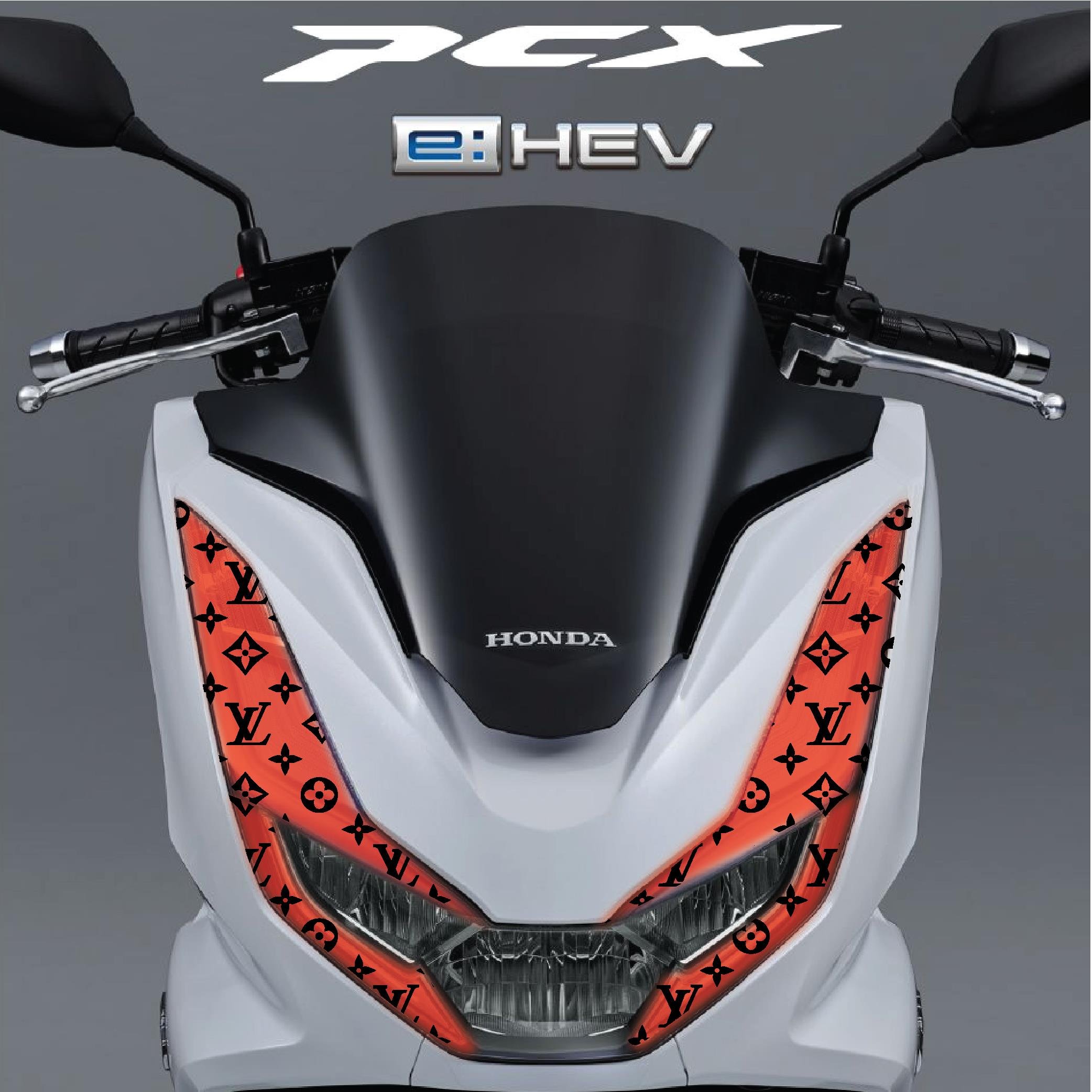 PCXHonda PCX Ön Far Kaşı LV Tasarımı Şeffaf Sticker Kırmızı