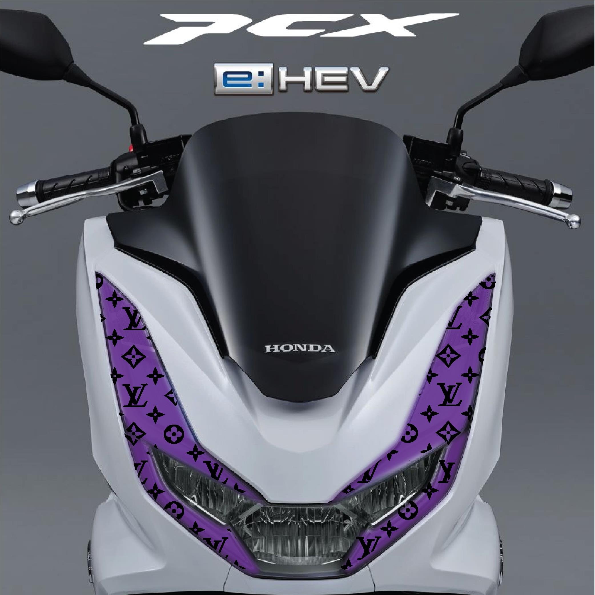 PCXHonda PCX Ön Far Kaşı LV Tasarımı Şeffaf Sticker Mor