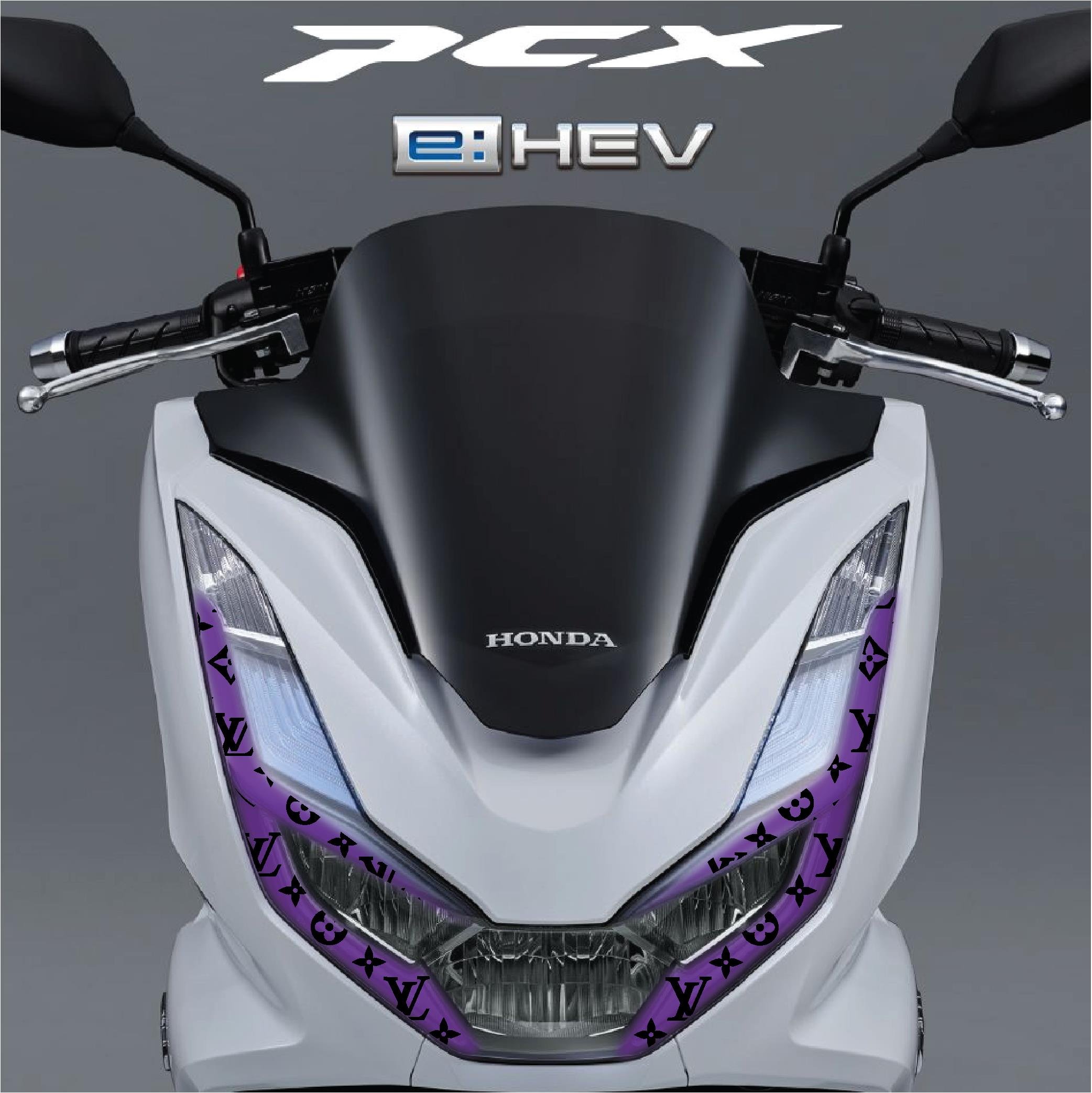 PCXHonda PCX Ön Far Kaşı LV Tasarımı Şeffaf Sticker Mor Model 2