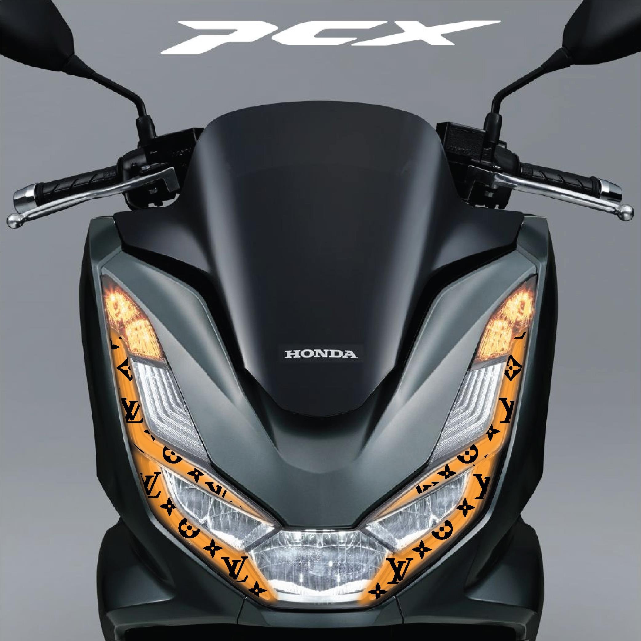 PCXHonda PCX Ön Far Kaşı LV Tasarımı Şeffaf Sticker Turuncu Model 2