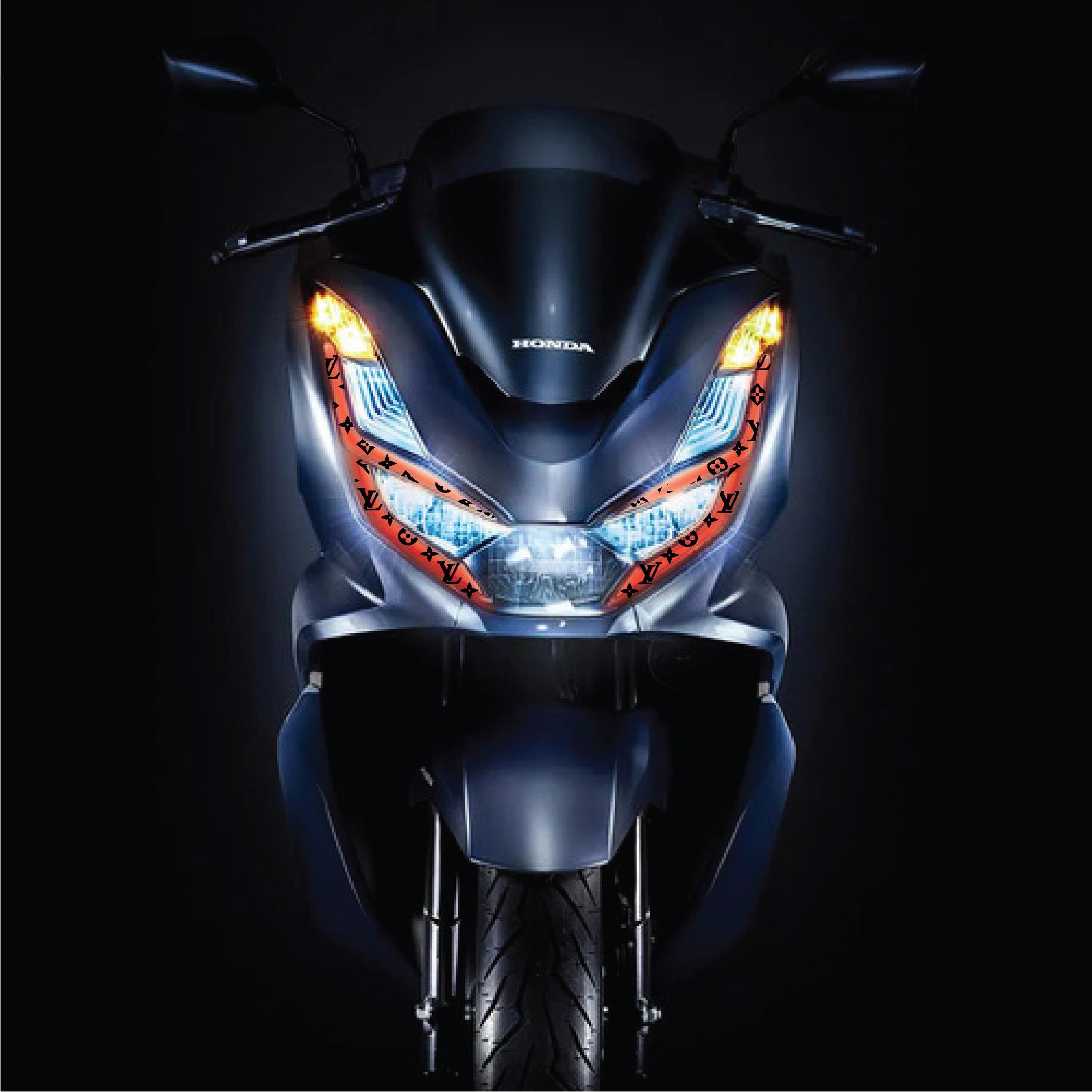 PCXHonda PCX Ön Far Kaşı LV Tasarımı Şeffaf Sticker Kırmızı Model 2
