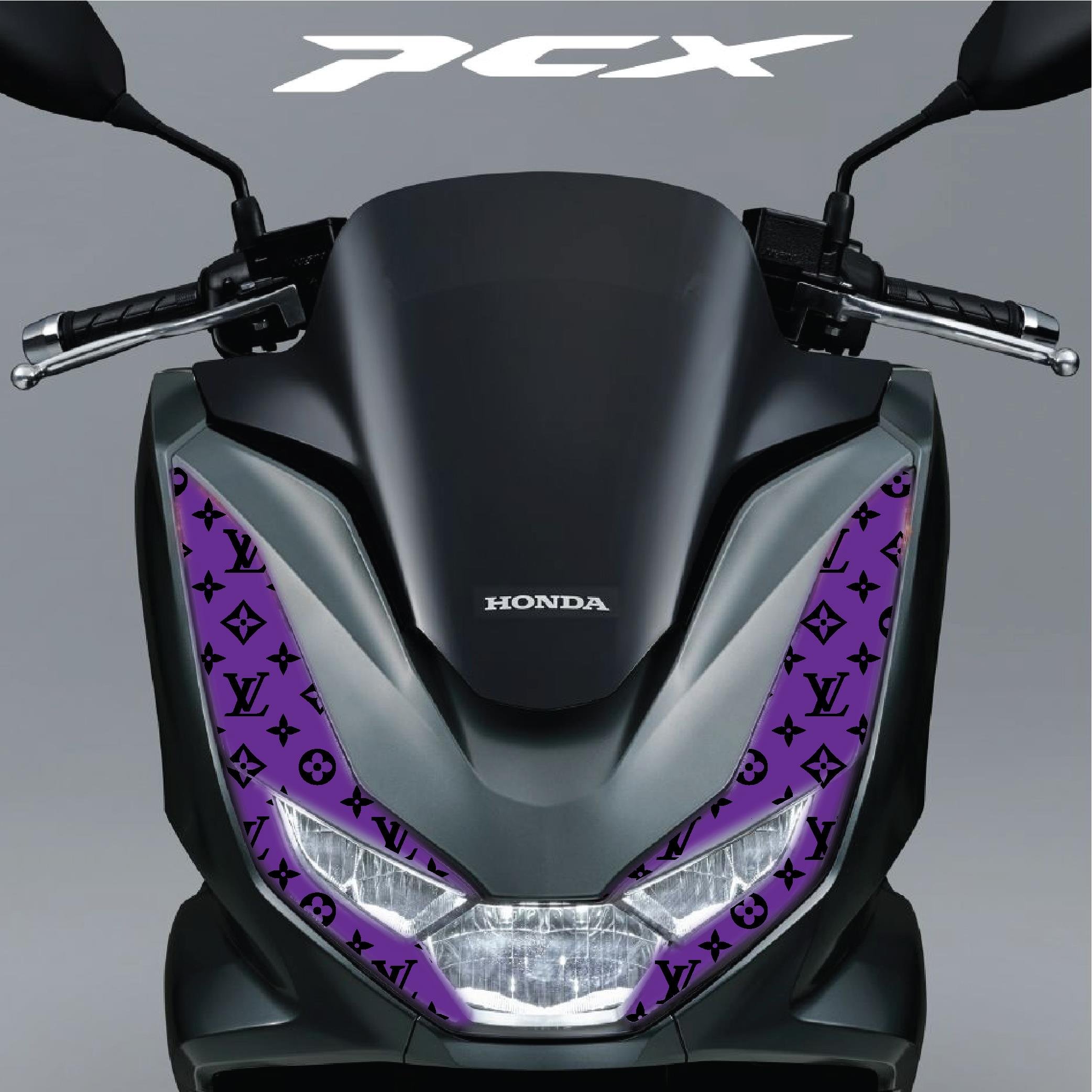 PCXHonda PCX Ön Far Kaşı LV Tasarımı Şeffaf Sticker Mor