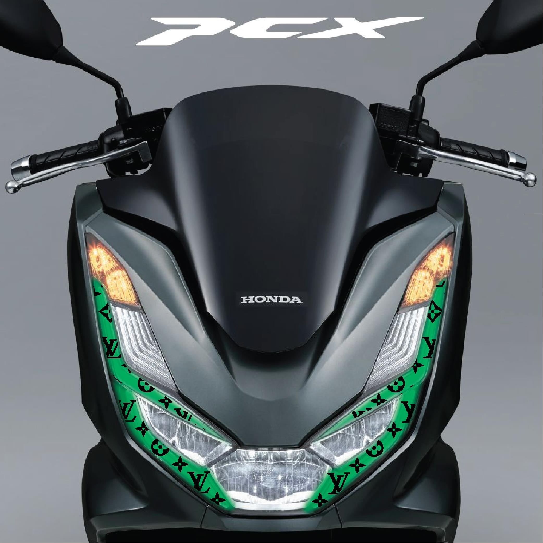 PCXHonda PCX Ön Far Kaşı LV Tasarımı Şeffaf Sticker Yeşil Model 2