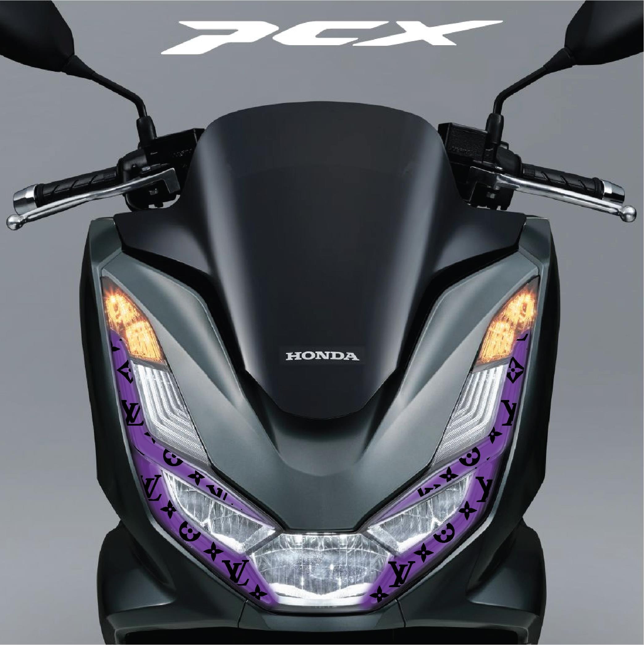 PCXHonda PCX Ön Far Kaşı LV Tasarımı Şeffaf Sticker Mor Model 2