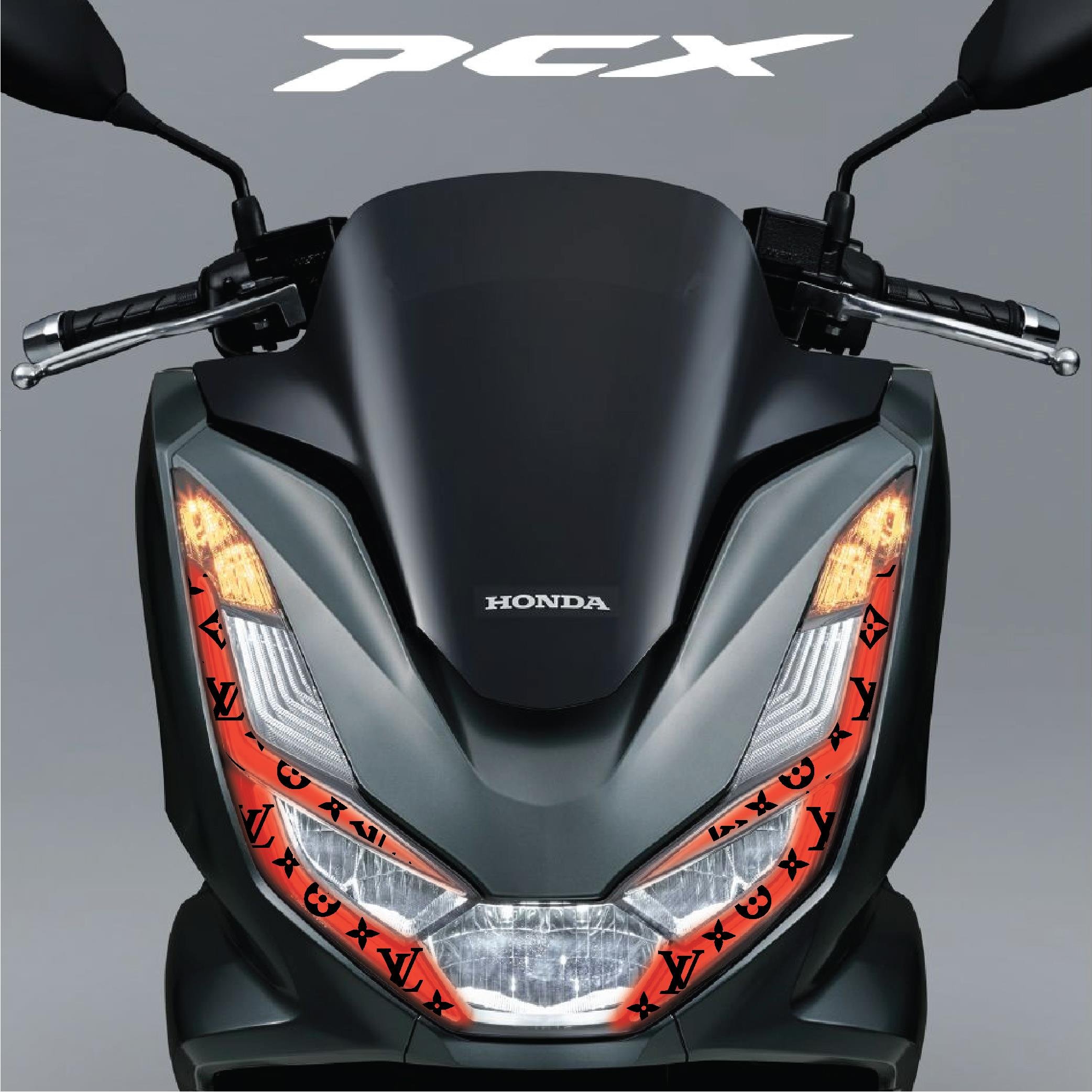 PCXHonda PCX Ön Far Kaşı LV Tasarımı Şeffaf Sticker Kırmızı Model 2