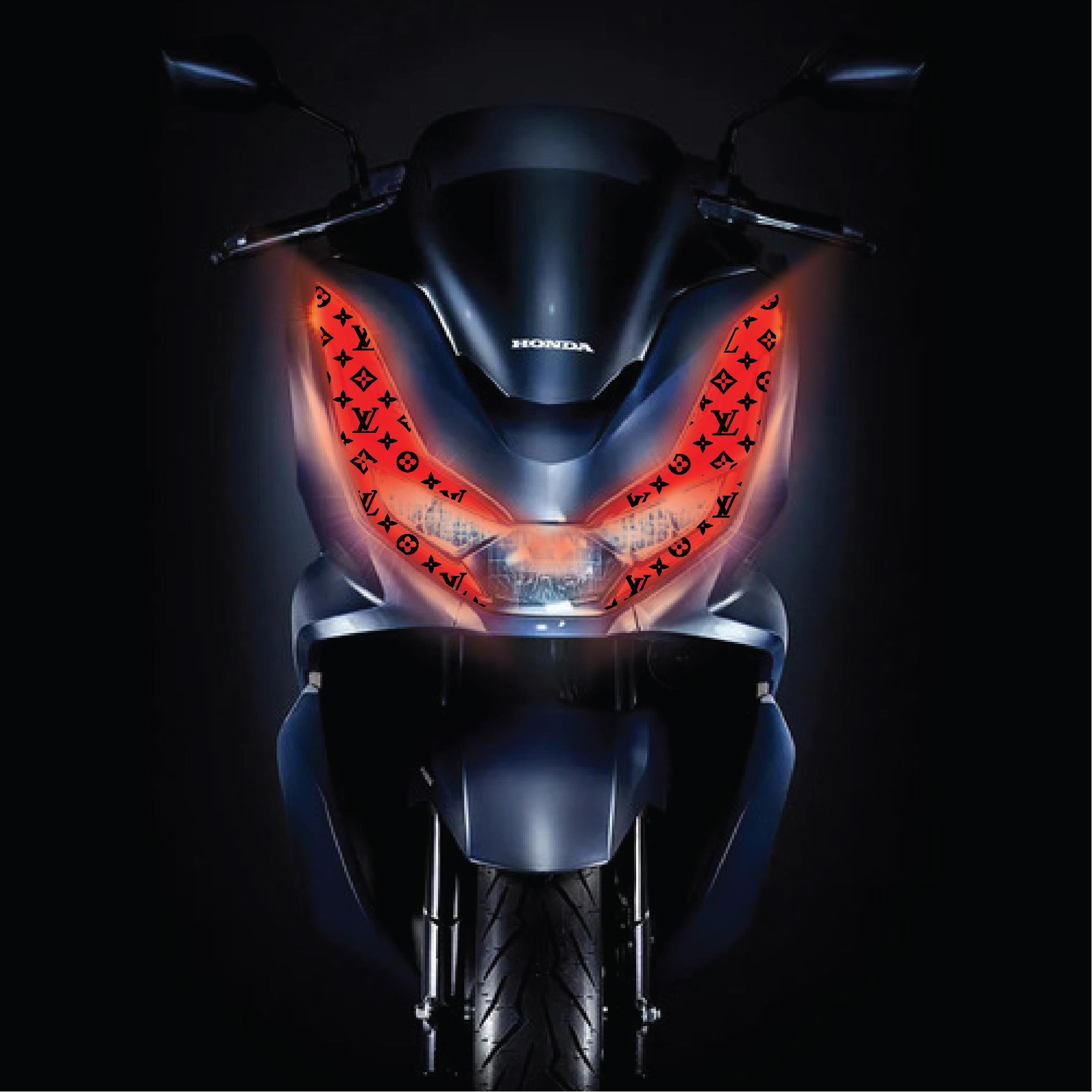 PCXHonda PCX Ön Far Kaşı LV Tasarımı Şeffaf Sticker Kırmızı