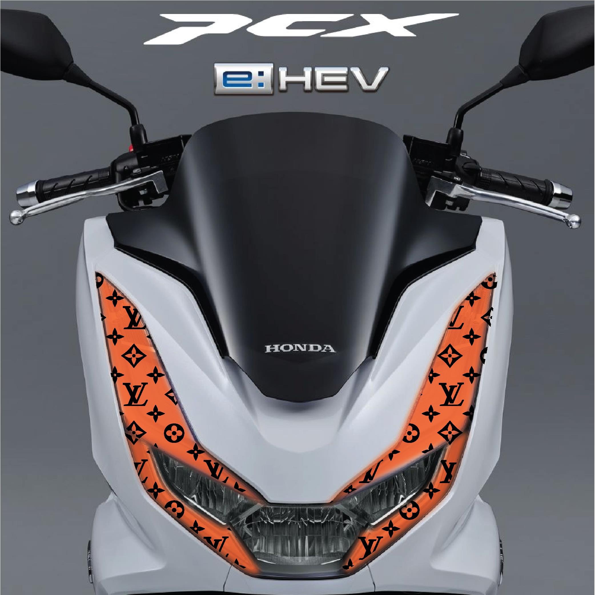 PCXHonda PCX Ön Far Kaşı LV Tasarımı Şeffaf Sticker Turuncu