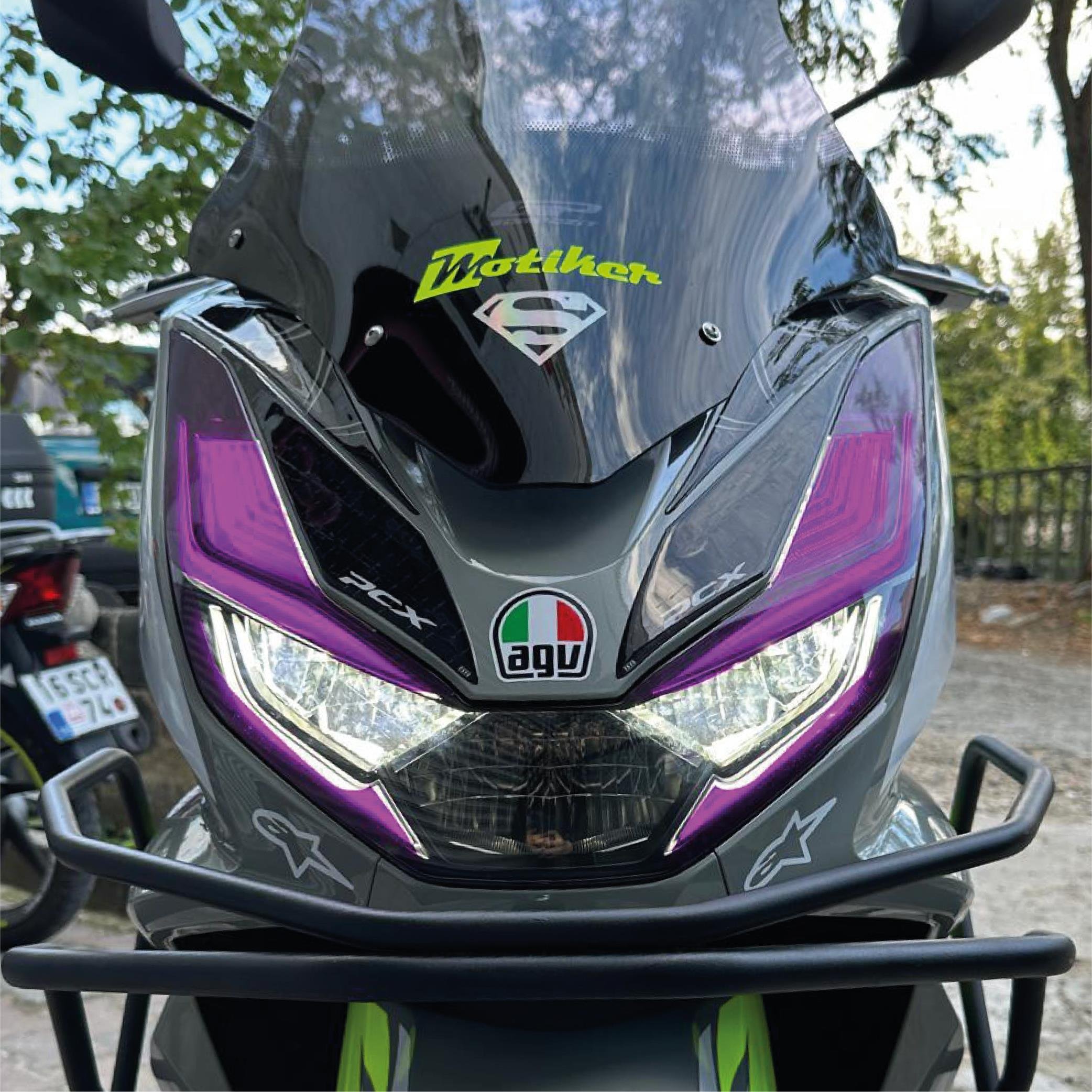 PCXHonda PCX Ön Far Kaşı Tasarımı Şeffaf Sticker Mor