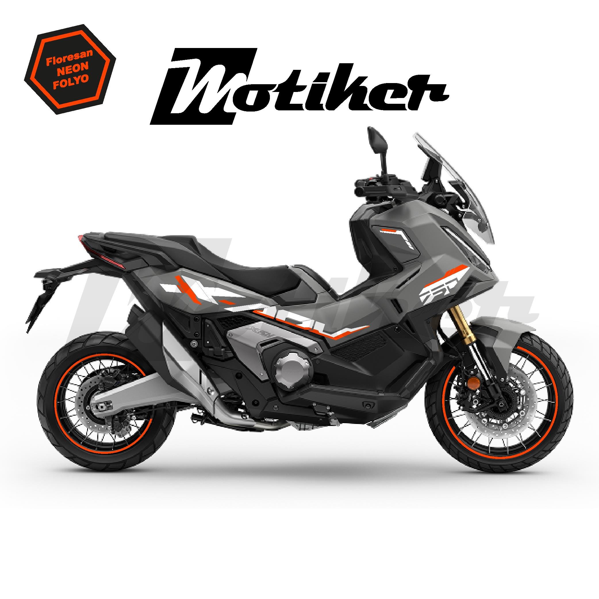 X-ADV 750 / X-ADV 750 Special EditionHonda X-ADV 750 Sticker 2025 Özel Tasarım Sticker Etiket Modeli Beyaz ve Neon Turuncu