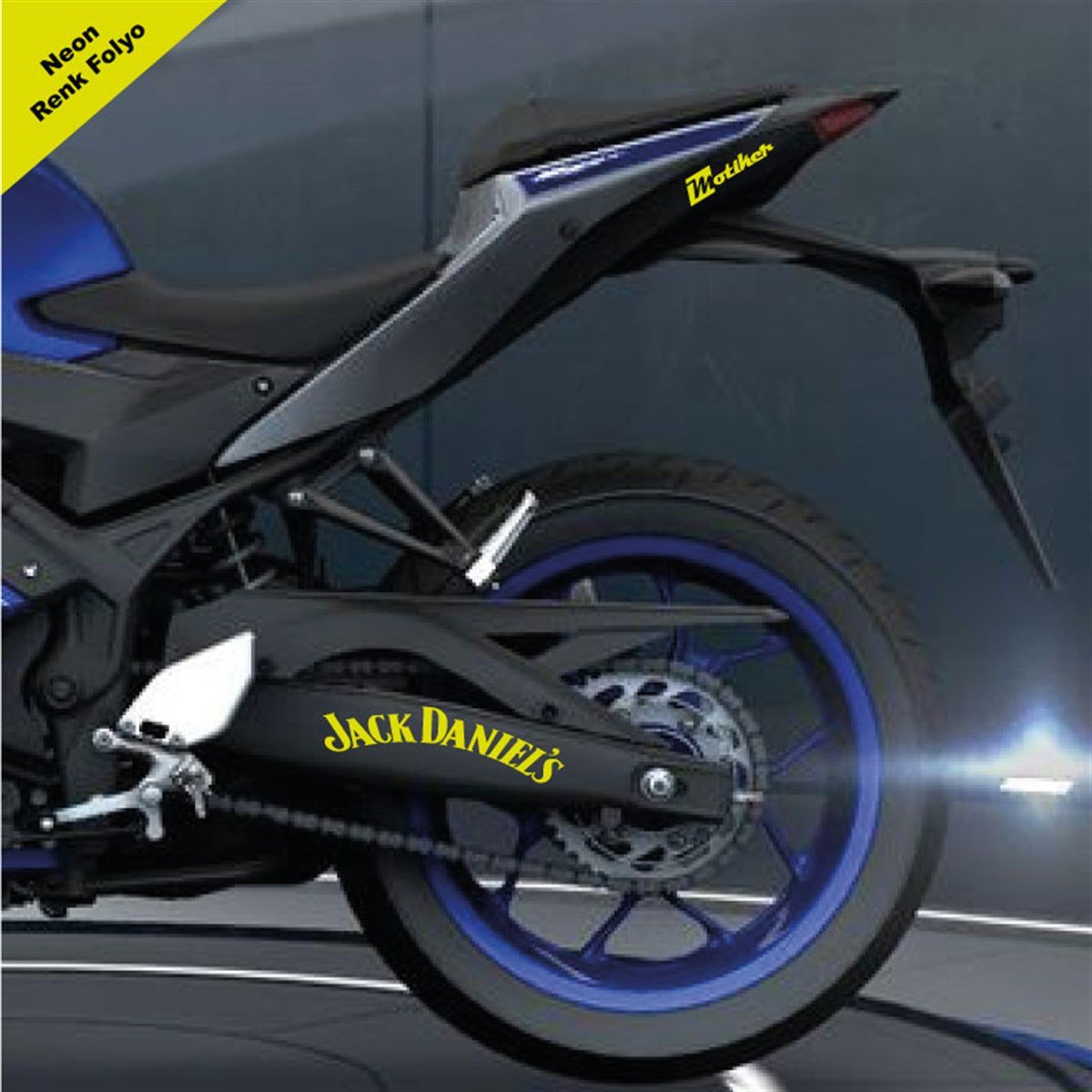 Jack Daniel's Yazılı Neon Sarı Arka Maşa Sticker Etiket Modeli