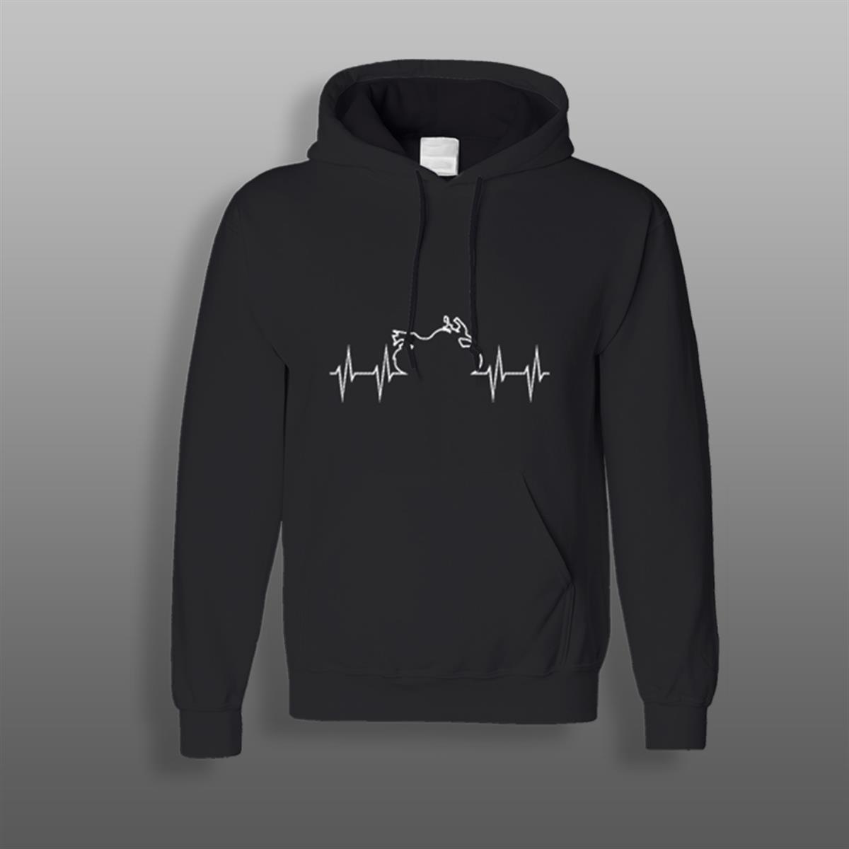 Kalp Atışlı Motosiklet Siyah Sweatshirt 