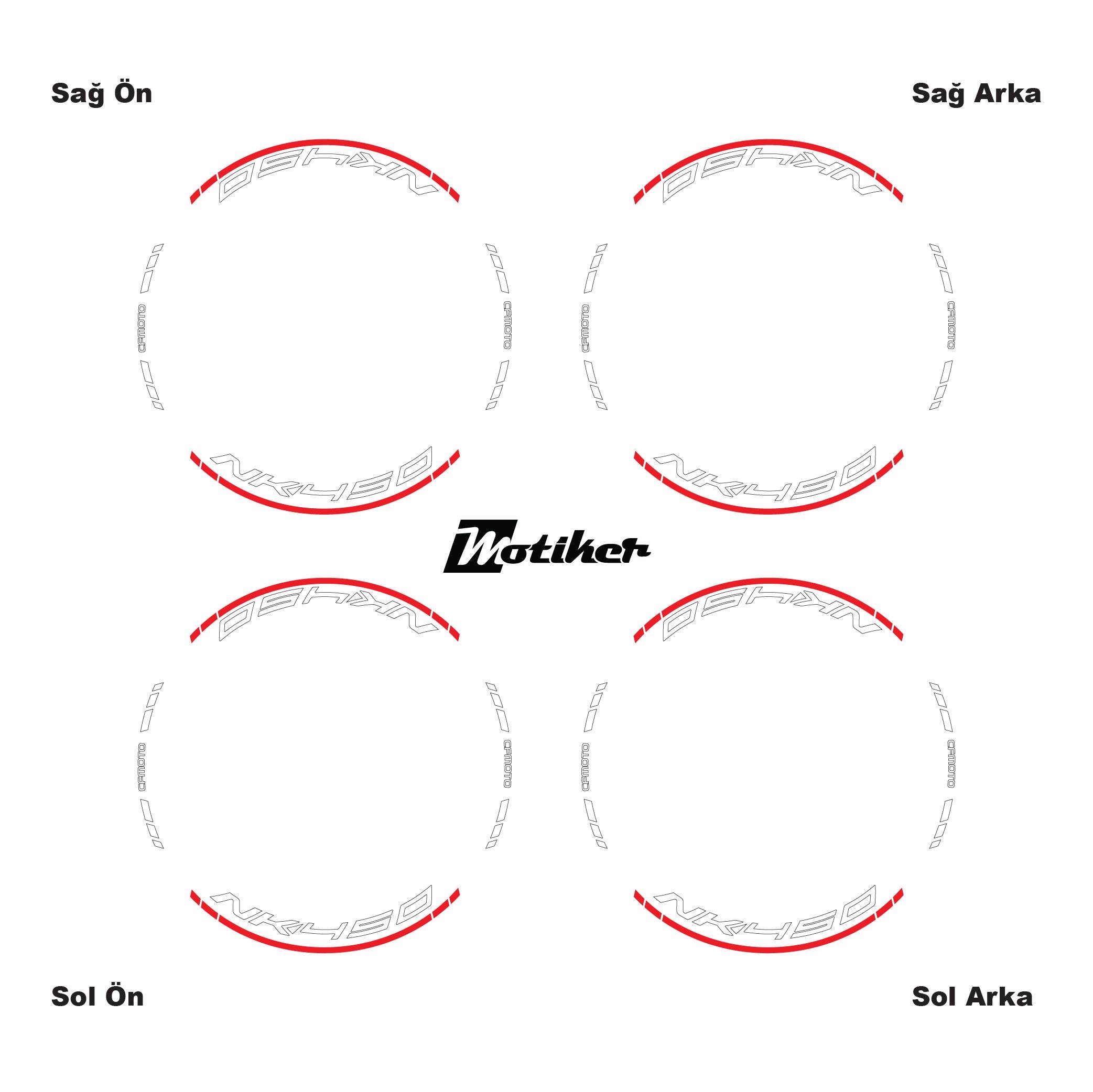 450 NKKırmızı CFMOTO 450NK Motosiklet Jant Sticker Etiket Modeli İç & Dış Takım