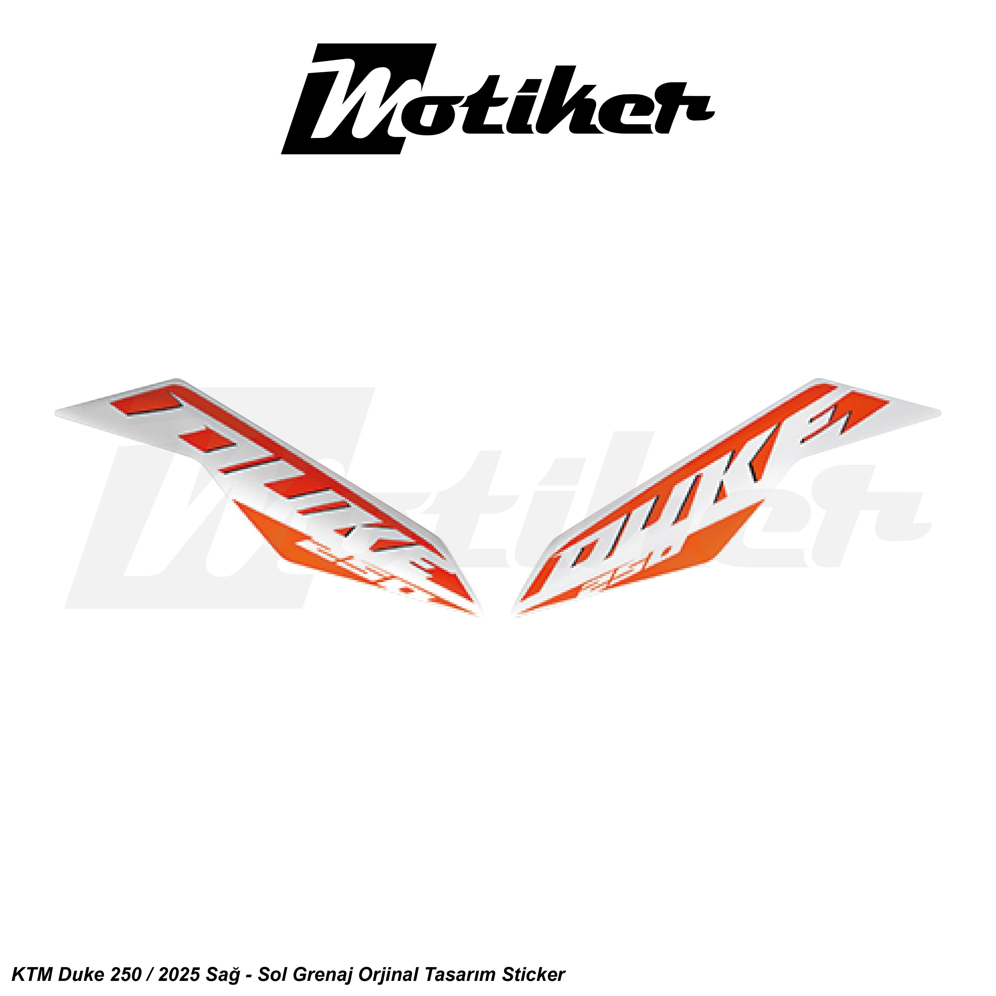DUKE 250KTM Duke 250 2025 Beyaz Orjinal Sticker Etiket Tasarım Modeli Sağ Sol Takım Sticker