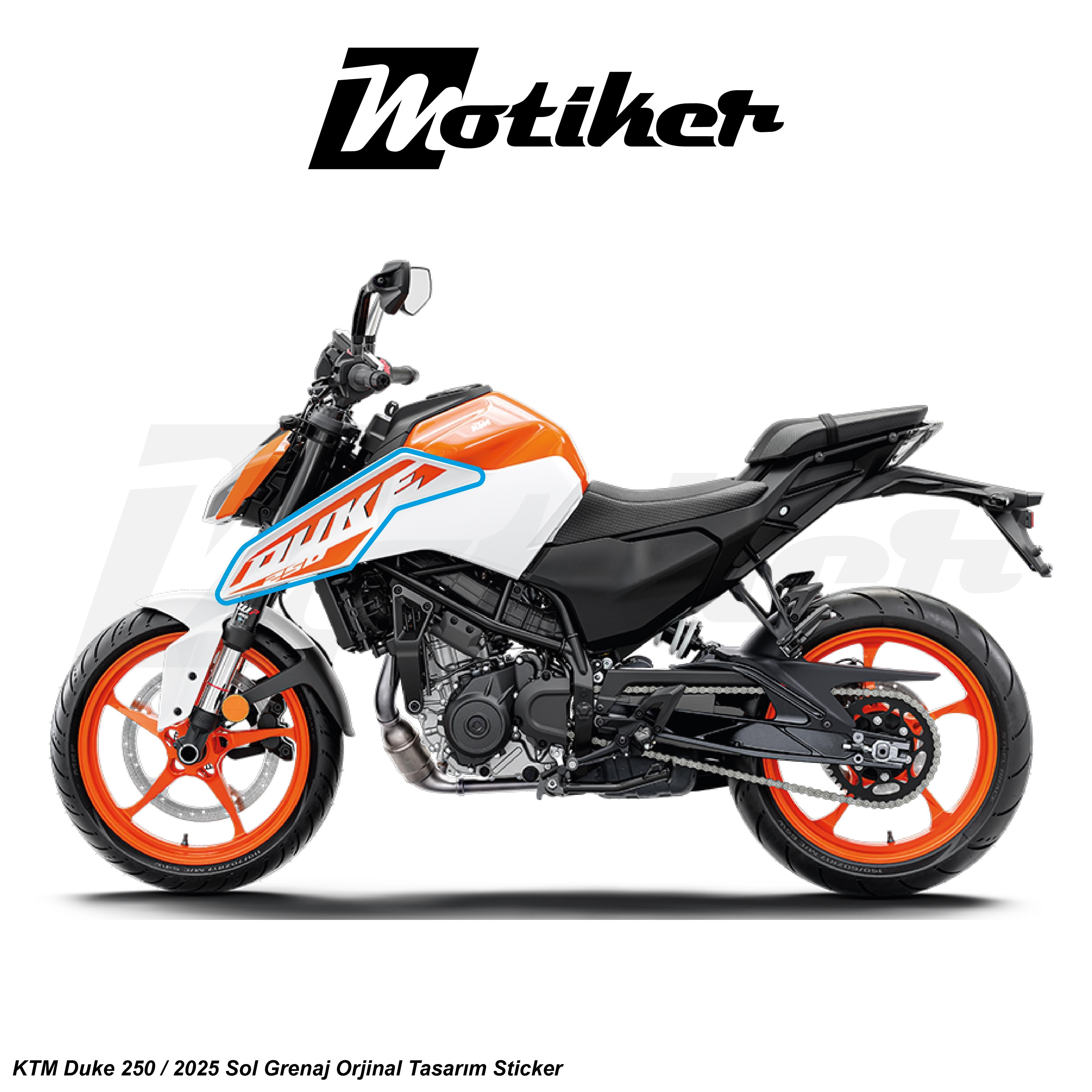 DUKE 250KTM Duke 250 2025 Beyaz Orjinal Sticker Etiket Tasarım Modeli Sol Grenaj Sticker
