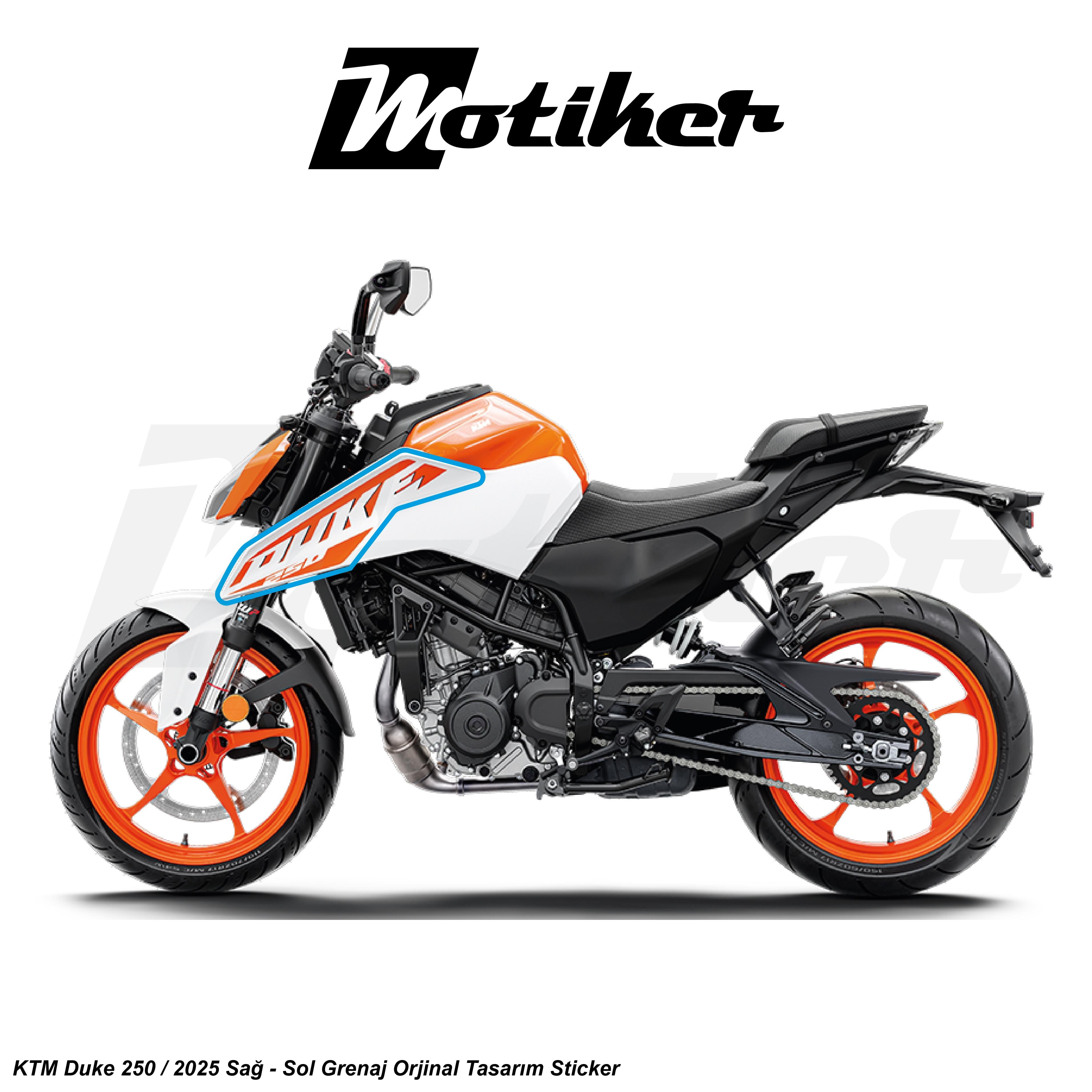 DUKE 250KTM Duke 250 2025 Beyaz Orjinal Sticker Etiket Tasarım Modeli Sağ Sol Takım Sticker