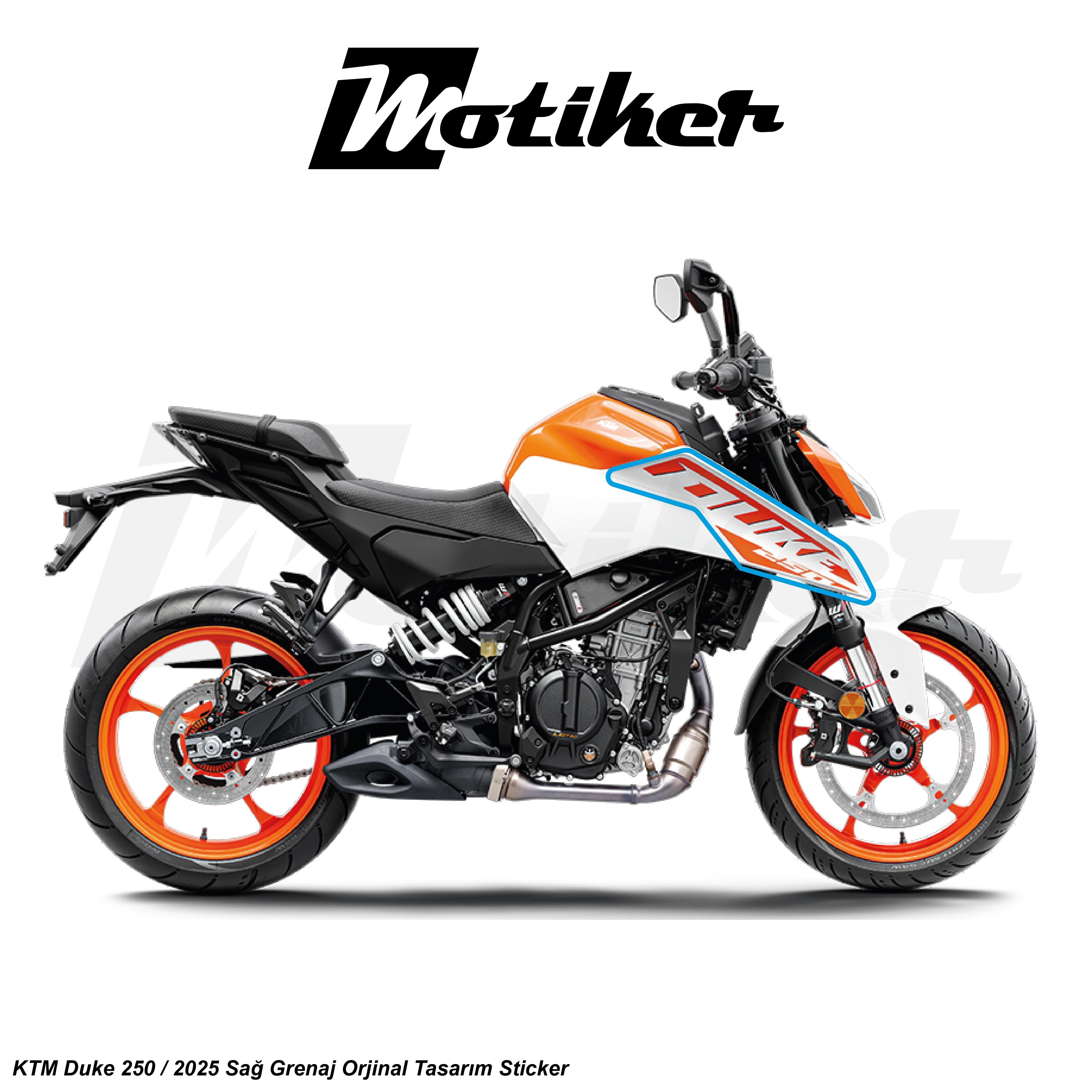 DUKE 250KTM Duke 250 2025 Beyaz Orjinal Sticker Etiket Tasarım Modeli Sağ Grenaj Sticker