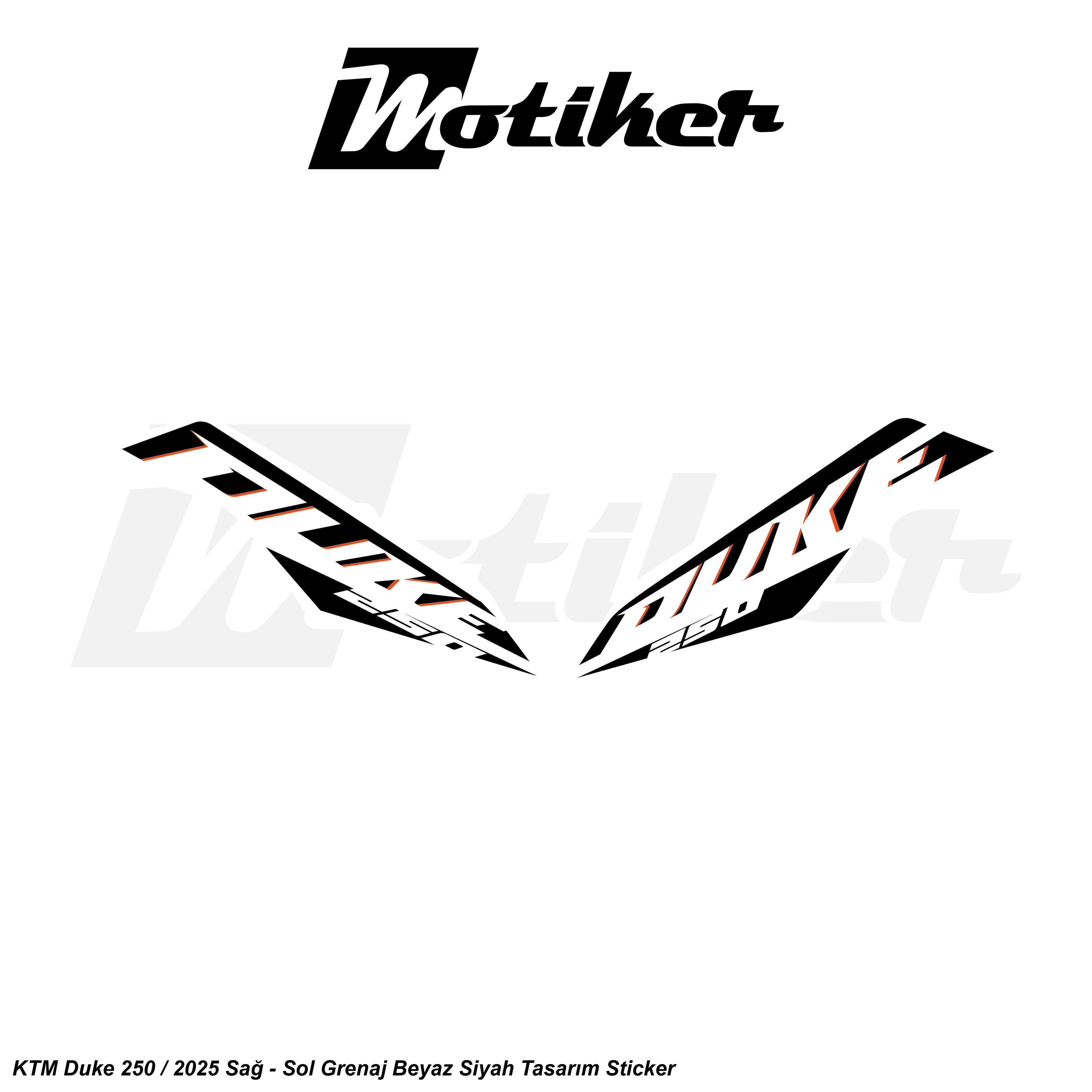 DUKE 250KTM Duke 250 2025 Beyaz Siyah Sticker Etiket Tasarım Modeli Sağ Sol Takım Sticker