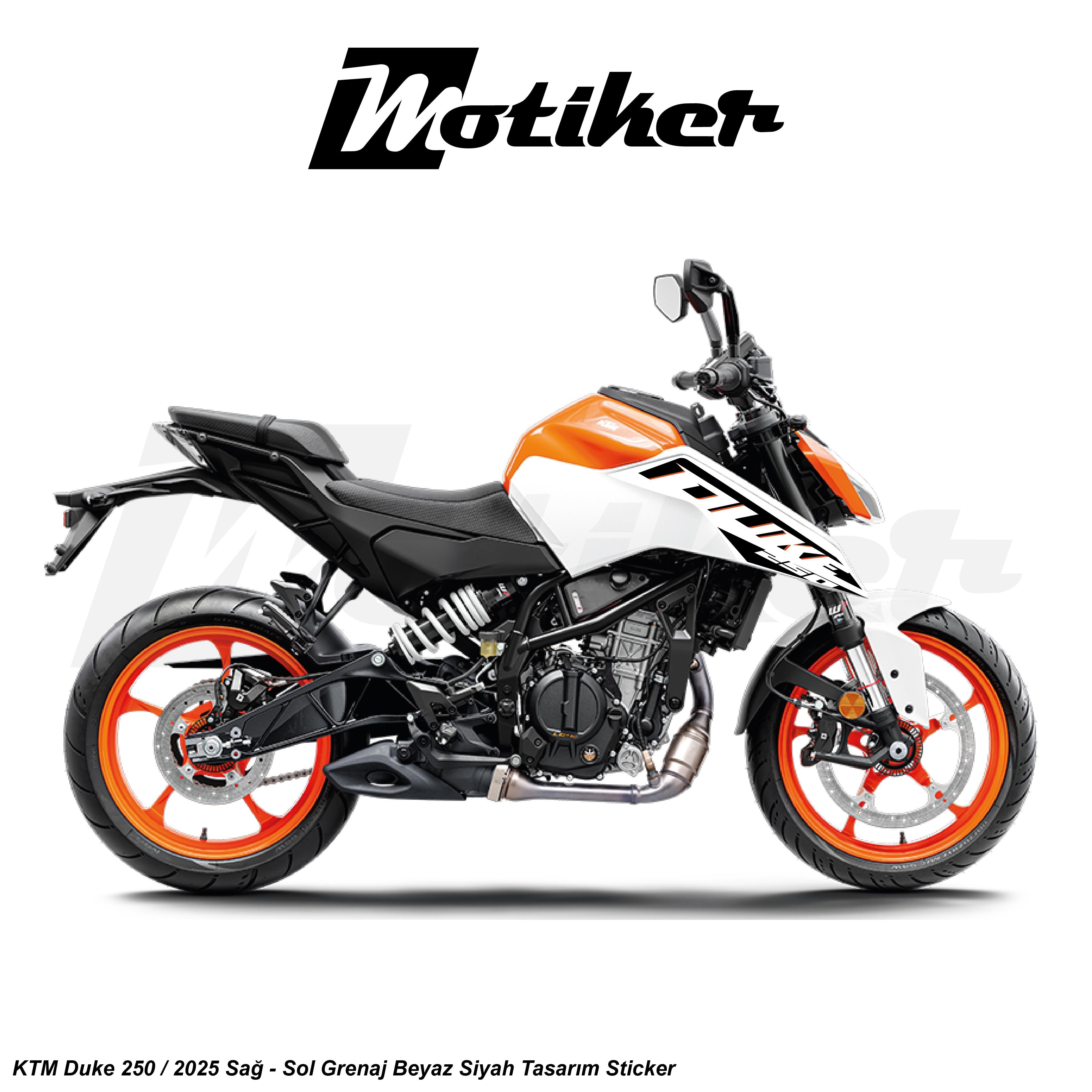 DUKE 250KTM Duke 250 2025 Beyaz Siyah Sticker Etiket Tasarım Modeli Sağ Sol Takım Sticker