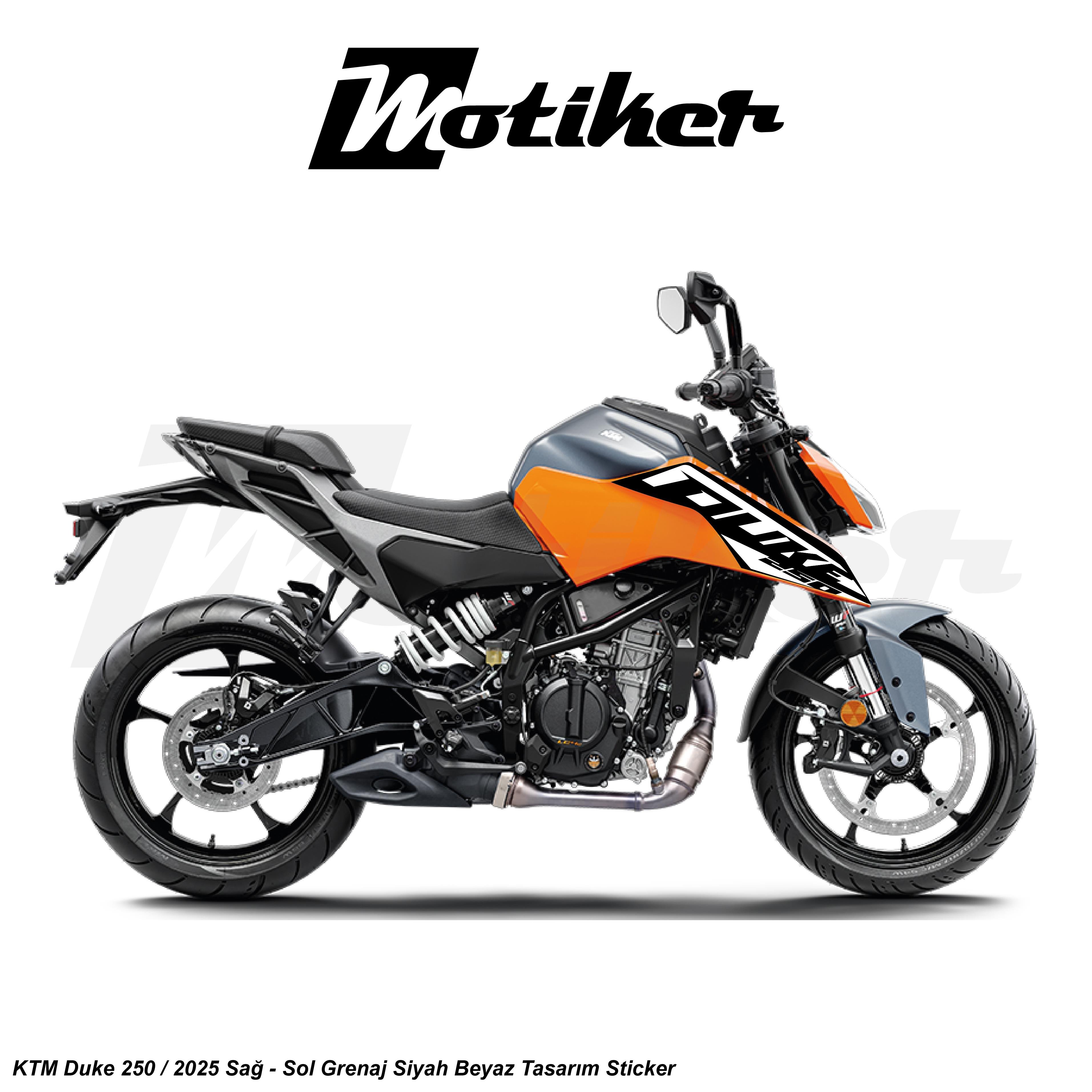 DUKE 250KTM Duke 250 2025 Siyah Beyaz Sticker Etiket Tasarım Modeli Sağ Sol Takım Sticker