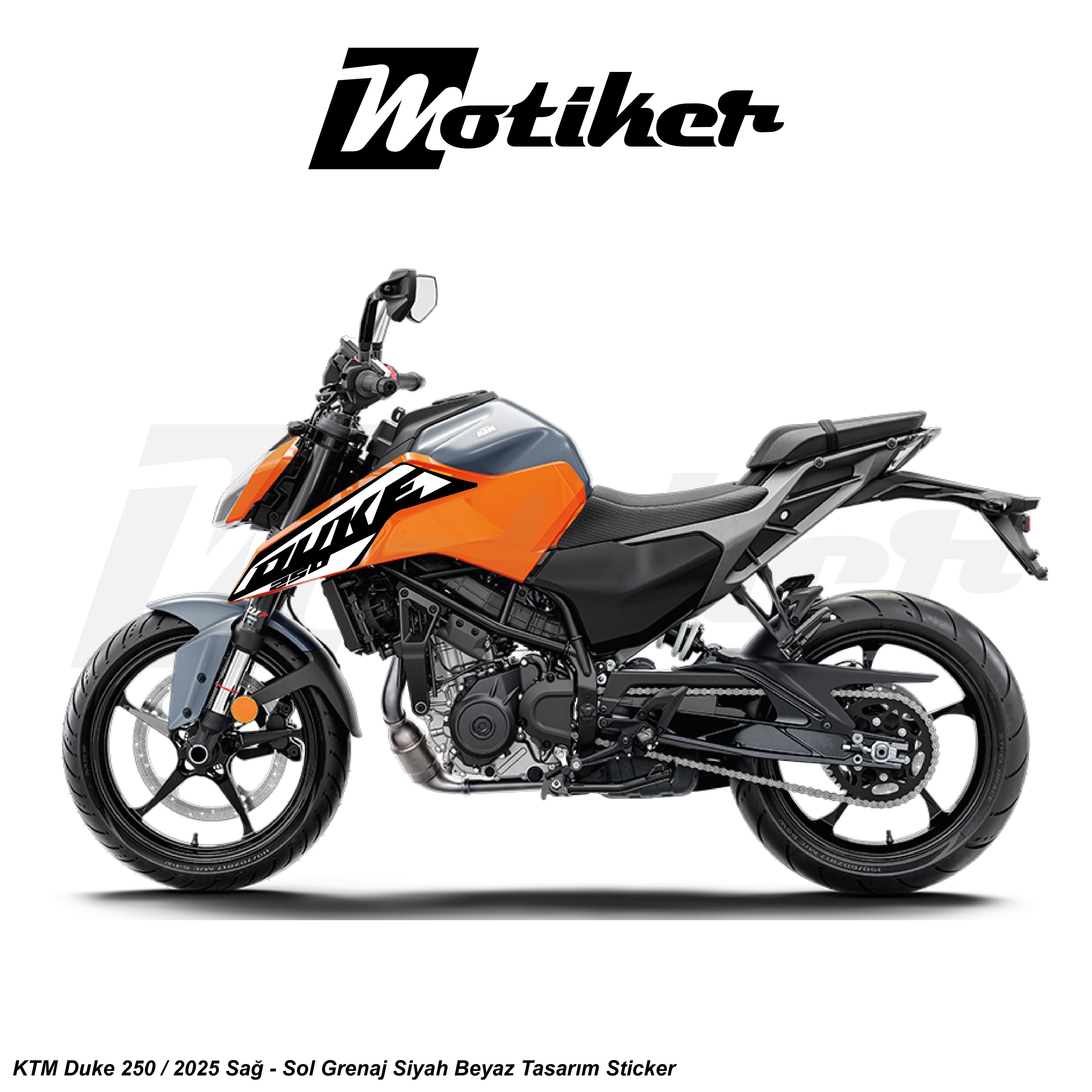 DUKE 250KTM Duke 250 2025 Siyah Beyaz Sticker Etiket Tasarım Modeli Sağ Sol Takım Sticker