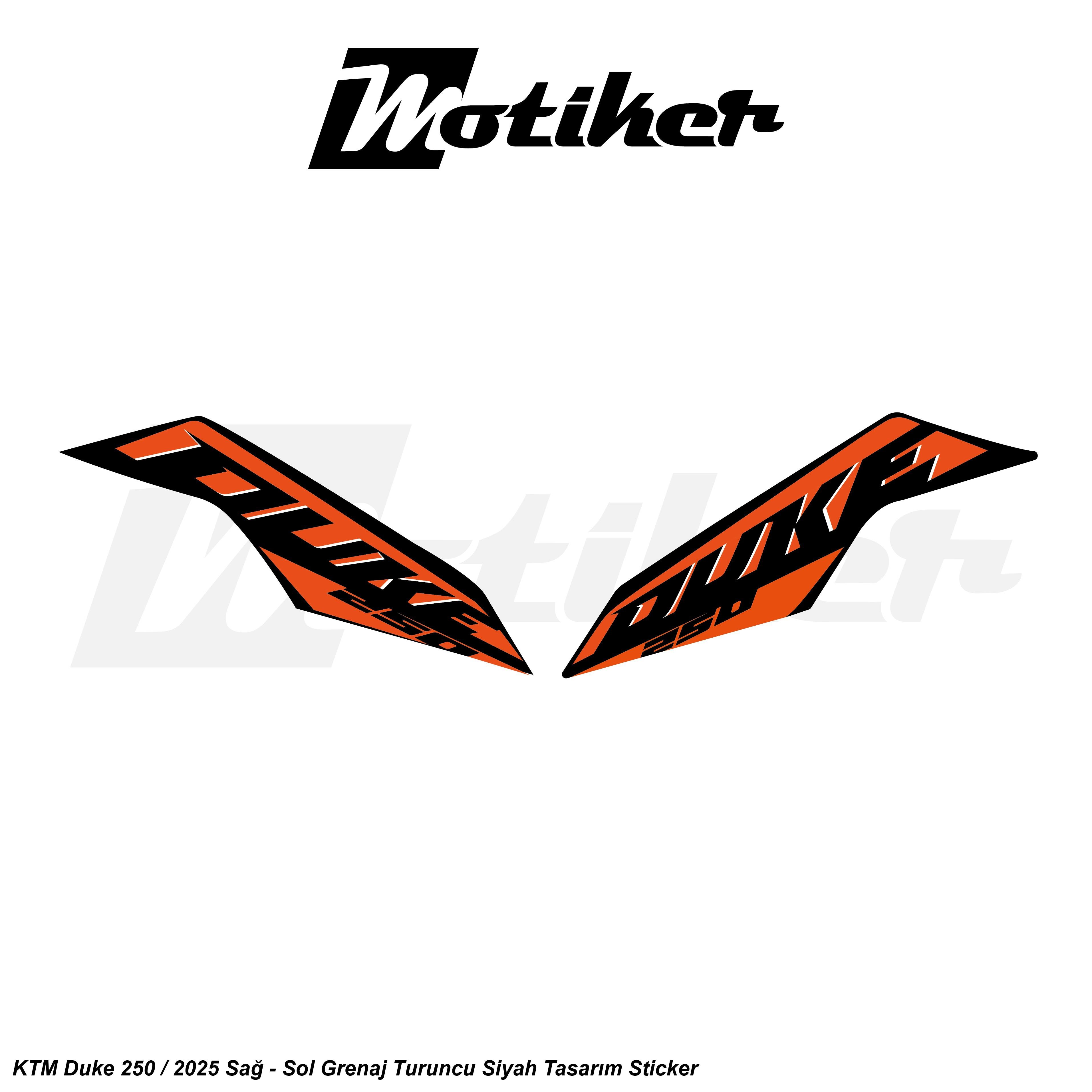 DUKE 250KTM Duke 250 2025 Siyah Sticker Etiket Tasarım Modeli Sağ Sol Takım Sticker