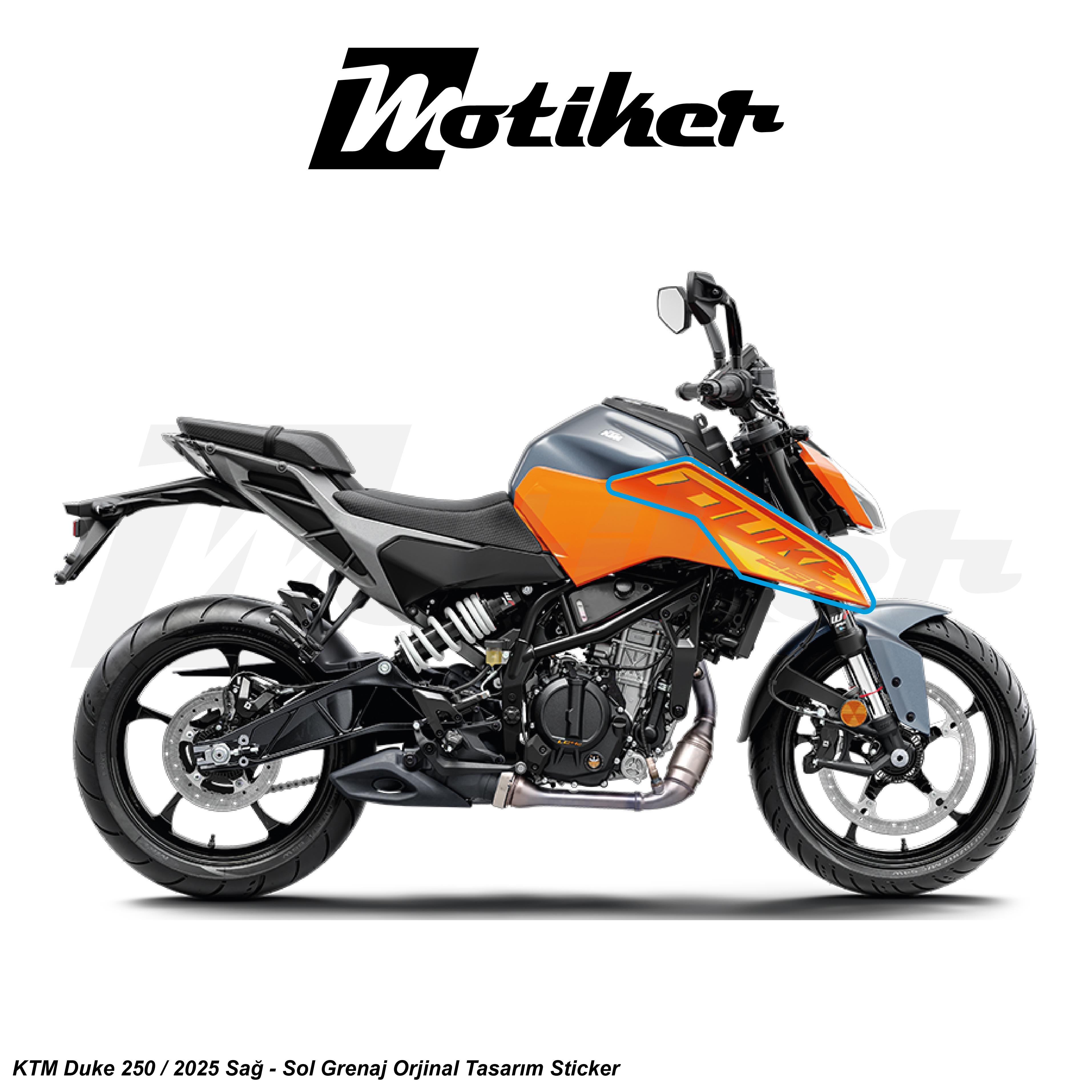 DUKE 250KTM Duke 250 2025 Turuncu Orjinal Sticker Etiket Tasarım Modeli Sağ Sol Takım Sticker