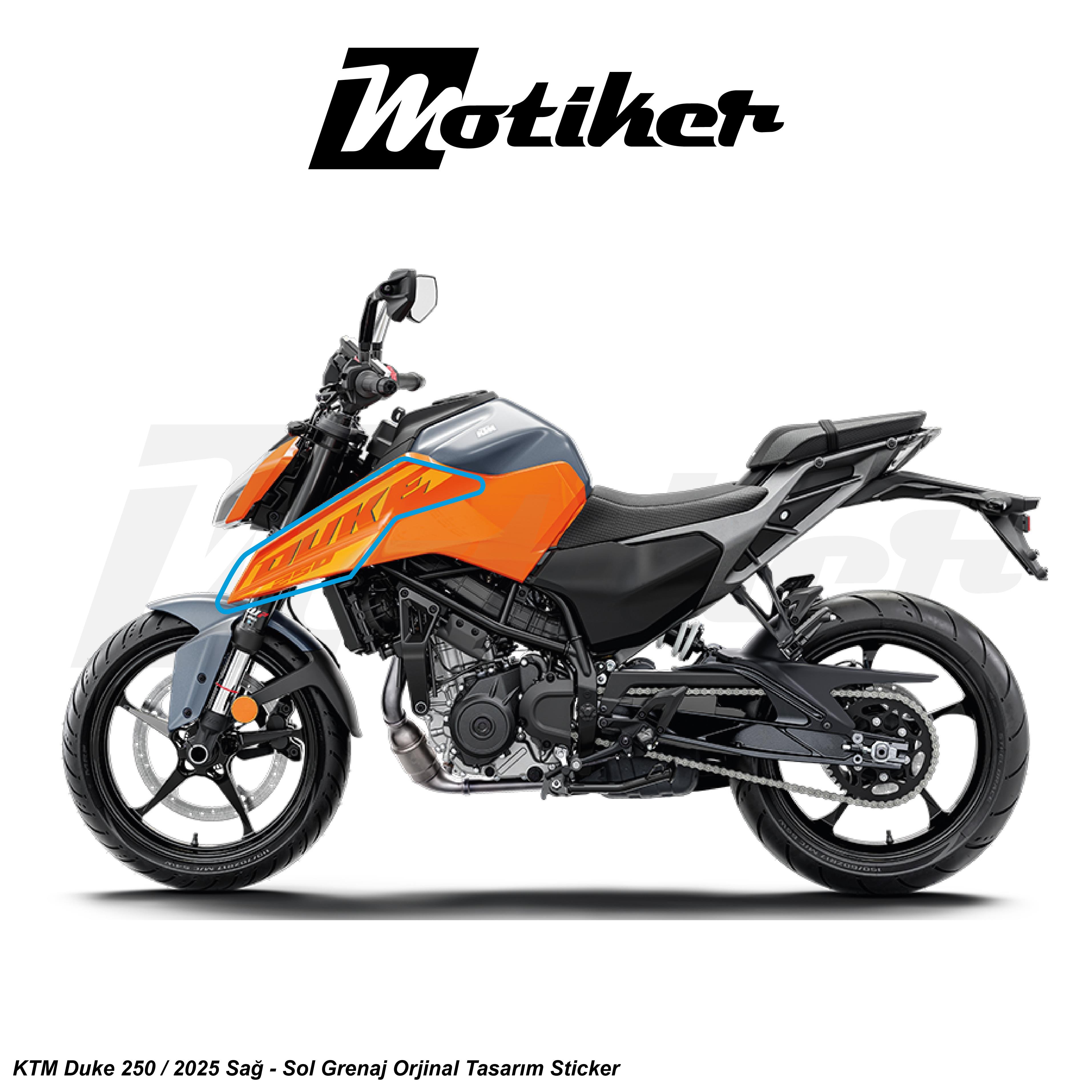 DUKE 250KTM Duke 250 2025 Turuncu Orjinal Sticker Etiket Tasarım Modeli Sağ Sol Takım Sticker