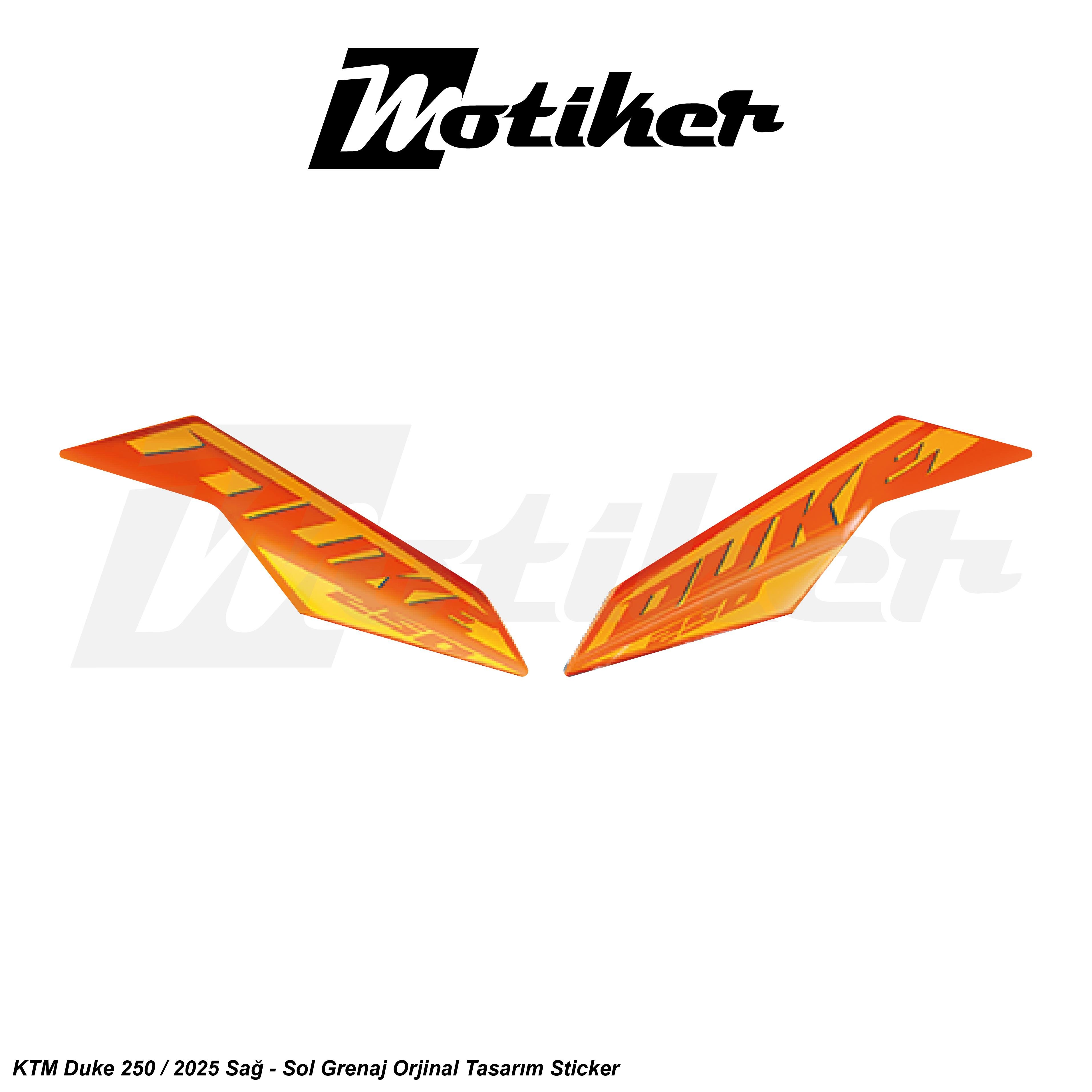 DUKE 250KTM Duke 250 2025 Turuncu Orjinal Sticker Etiket Tasarım Modeli Sağ Sol Takım Sticker