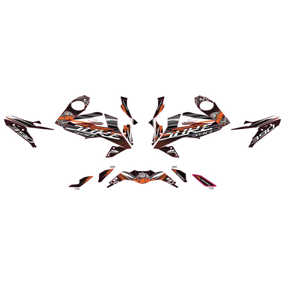 KTM Duke 390 Köpek Desenli Karışık Motosiklet Etiket Parçalı Kaplama Modeli