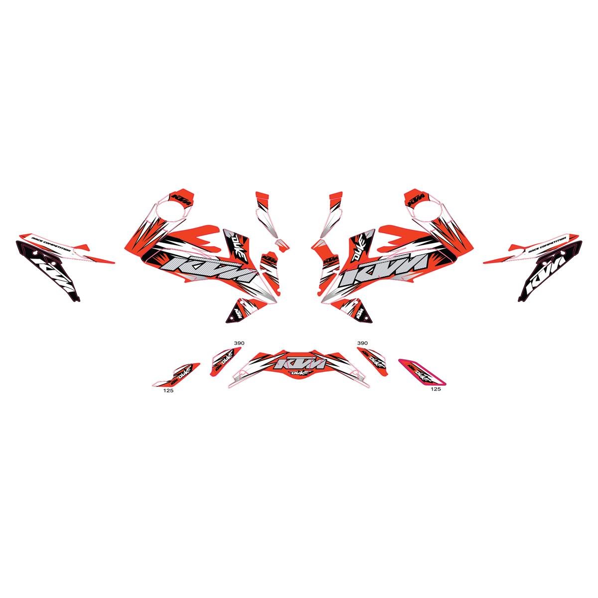 KTM DUKE 390 Turuncu Beyaz Karışık Motosiklet Sticker Etiket Parçalı Kaplama Modeli