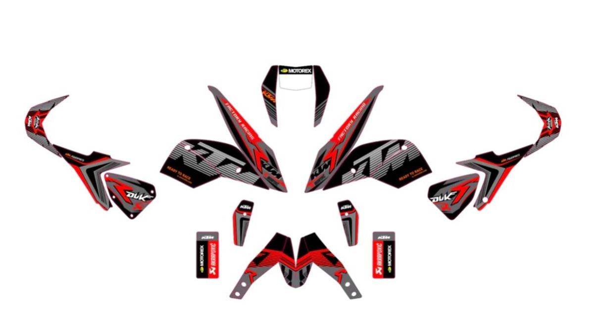 KTM DUKE 690 - AKRAPOVIC X KIRMIZI Detaylı Karışık Kaplama Modeli Takım Sticker