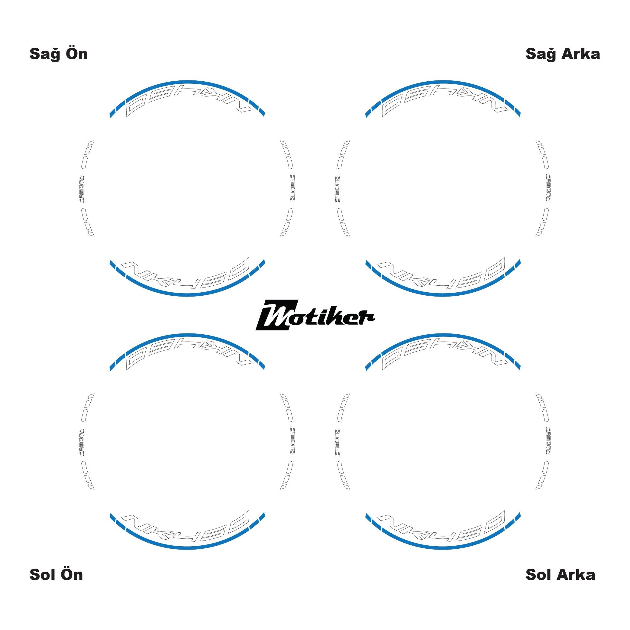 450 NKMavi CFMOTO 450NK Motosiklet Jant Sticker Etiket Modeli İç & Dış Takım