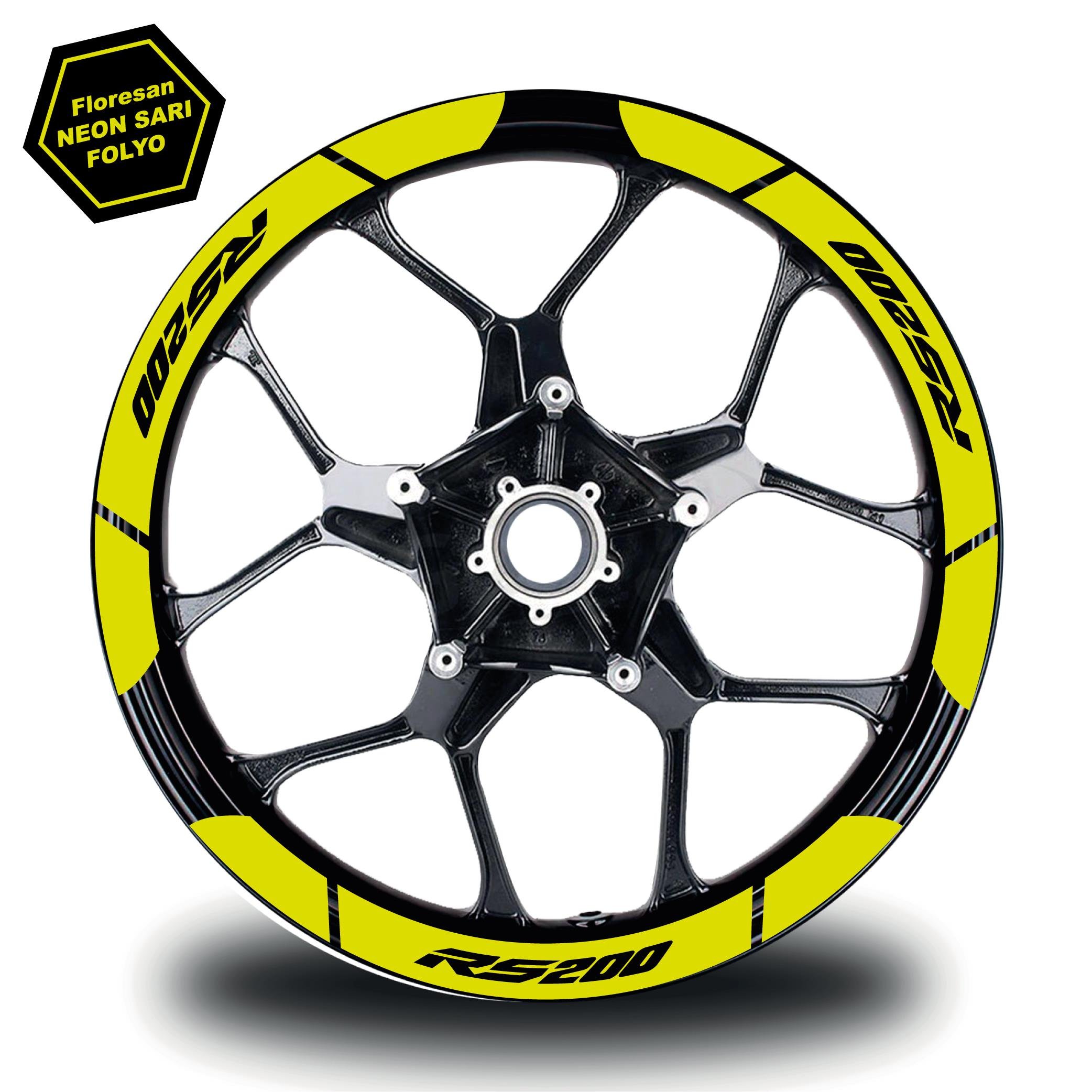 PULSAR RS 200Neon Sarı Bajaj Pulsar RS200 Geniş Jant Sticker Etiket Modeli