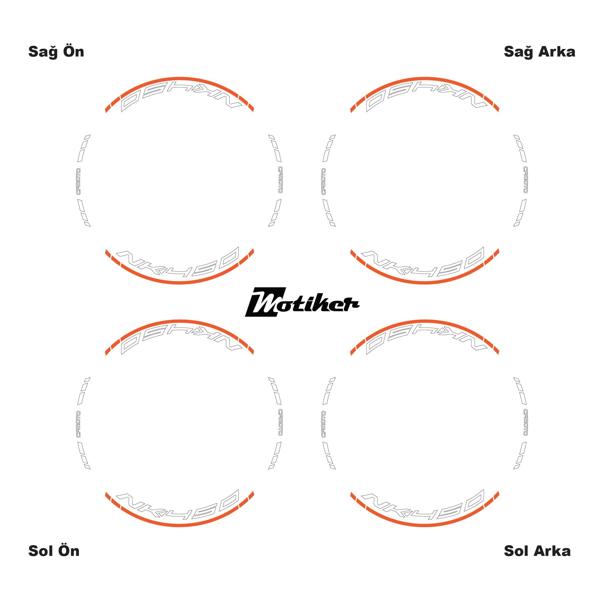 450 NKNeon Turuncu CFMOTO 450NK Motosiklet Jant Sticker Etiket Modeli İç & Dış Takım