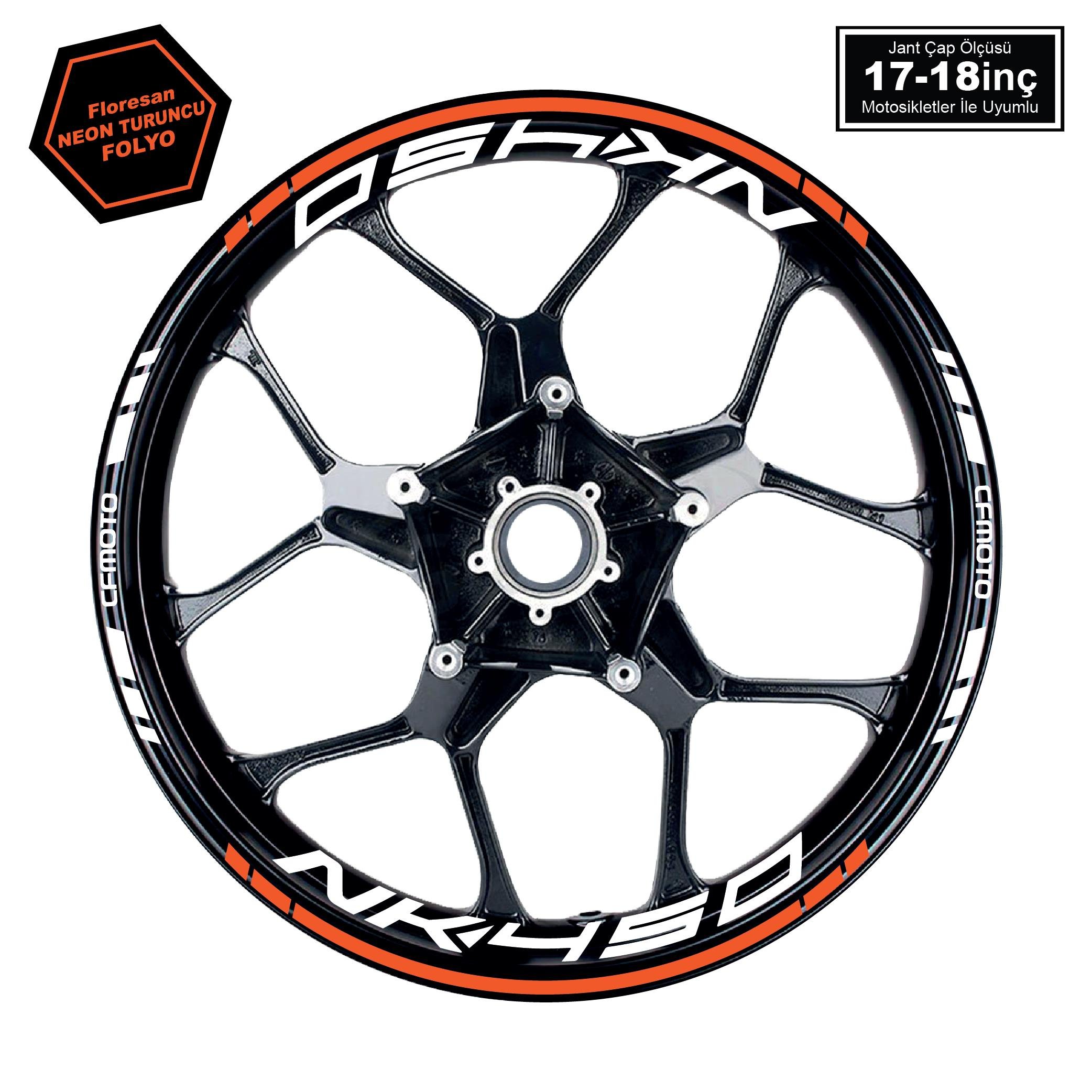 450 NKNeon Turuncu CFMOTO 450NK Motosiklet Jant Sticker Etiket Modeli İç & Dış Takım