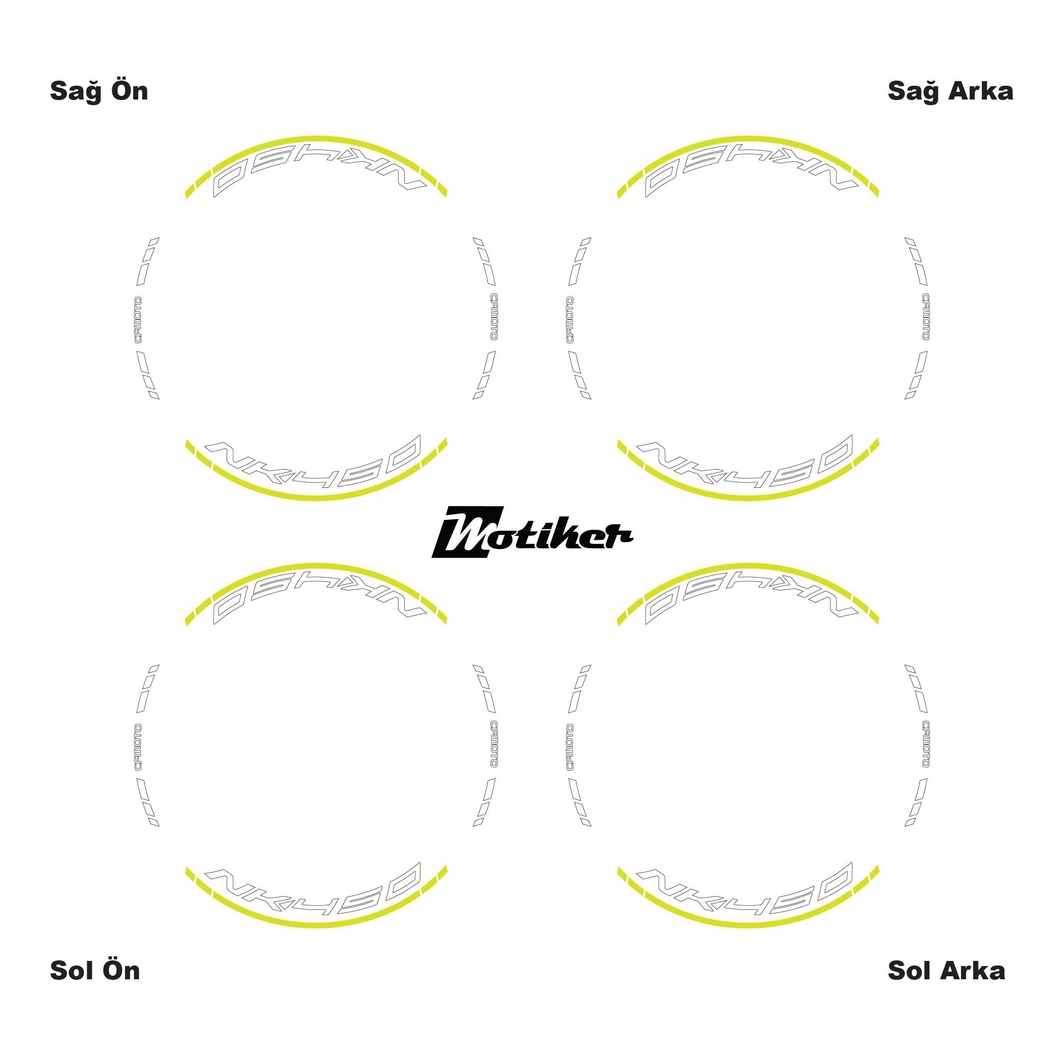 450 NKNeon Yeşil (Sarı) CFMOTO 450NK Motosiklet Jant Sticker Etiket Modeli İç & Dış Takım