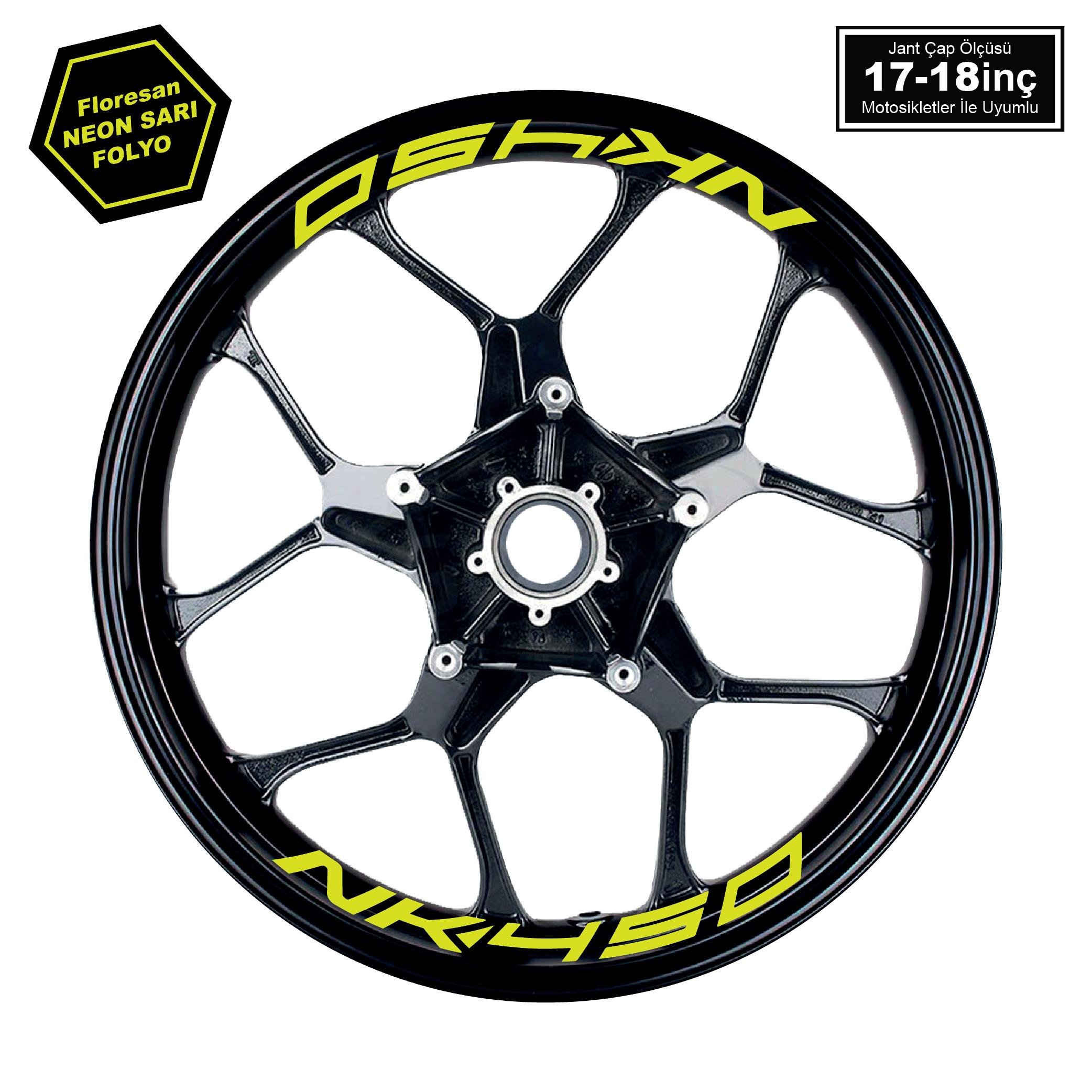 450 NKNeon Yeşil (Sarı) CFMOTO 450NK Yazılı 8 Li Jant İçi Yazı Sticker 