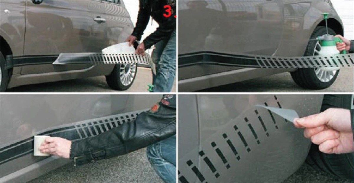 Ön Kaput Üç Düz Şerit Çizgi Sticker Etiket Modeli