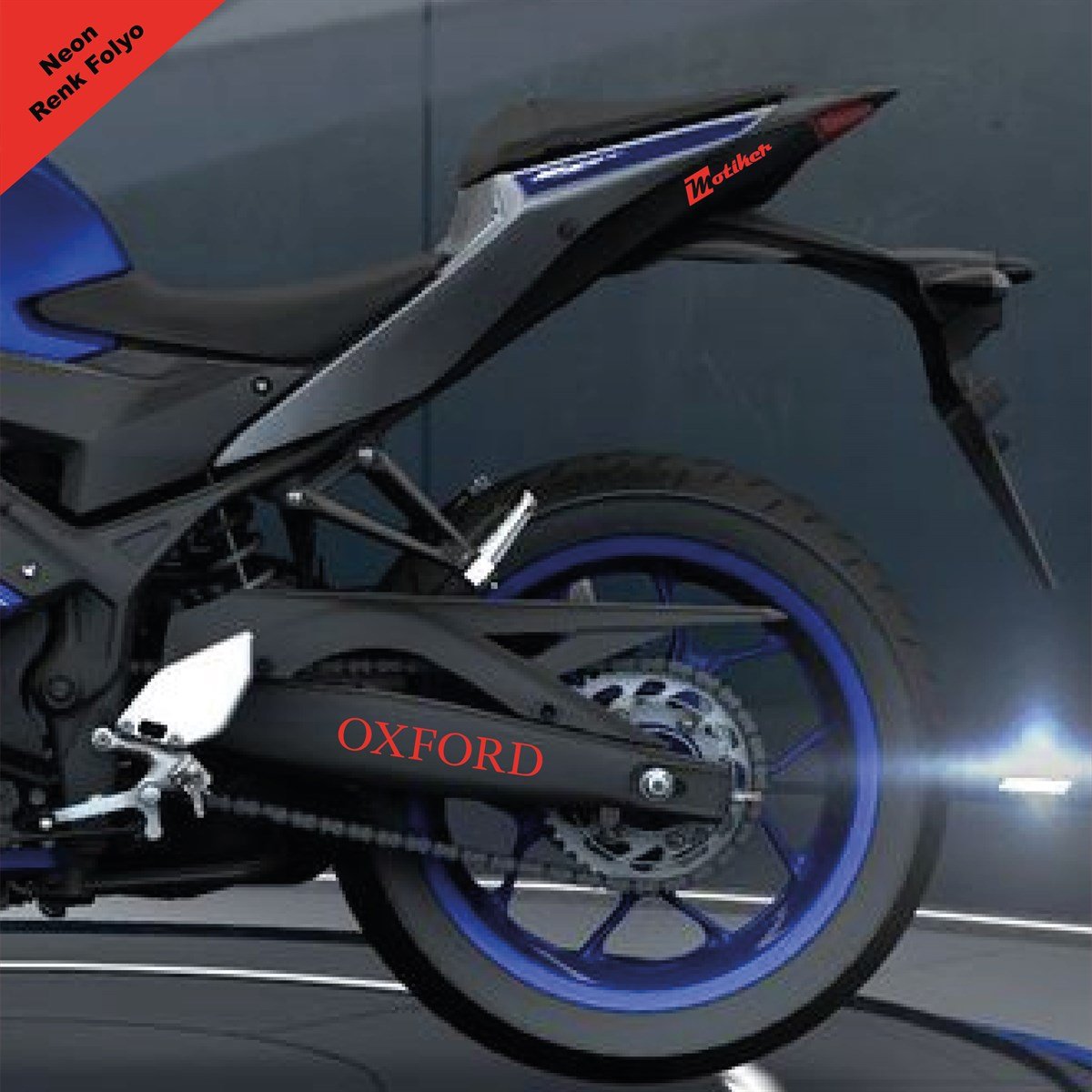 Oxford Yazılı Neon Kırmızı Arka Maşa Sticker Etiket Modeli