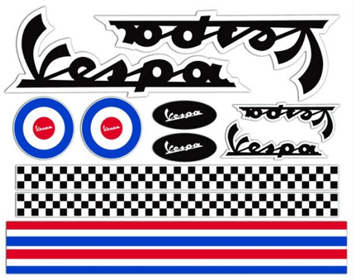 Piaggio Vespa Kask Kırmızı - Mavi Sticker Etiket Modeli