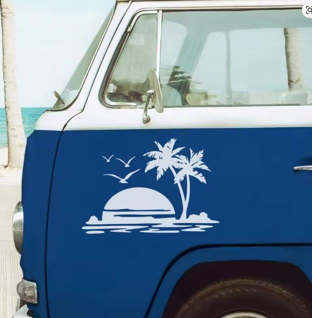 MARKALARPlaj hamak tropikal tatil araba Sticker su geçirmez karavan van dekor çıkartmaları palmiye ağaçları vinil aksesuarları