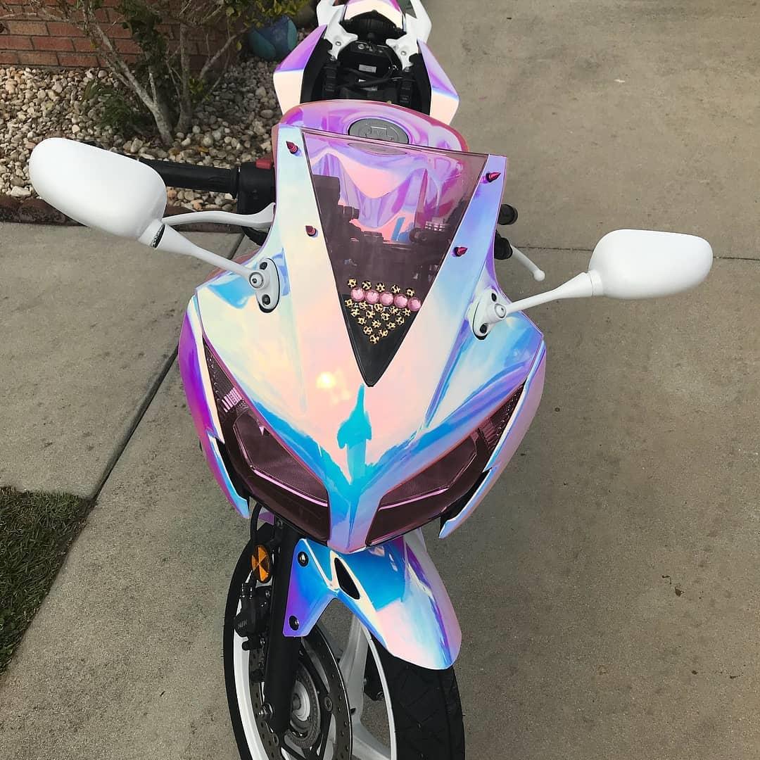 Motosiklet Kaplama Purple Blue Aquamarine Chrome Wrap Motosiklet Kaplama Modeli Folyo Kesim Özel Kalıp