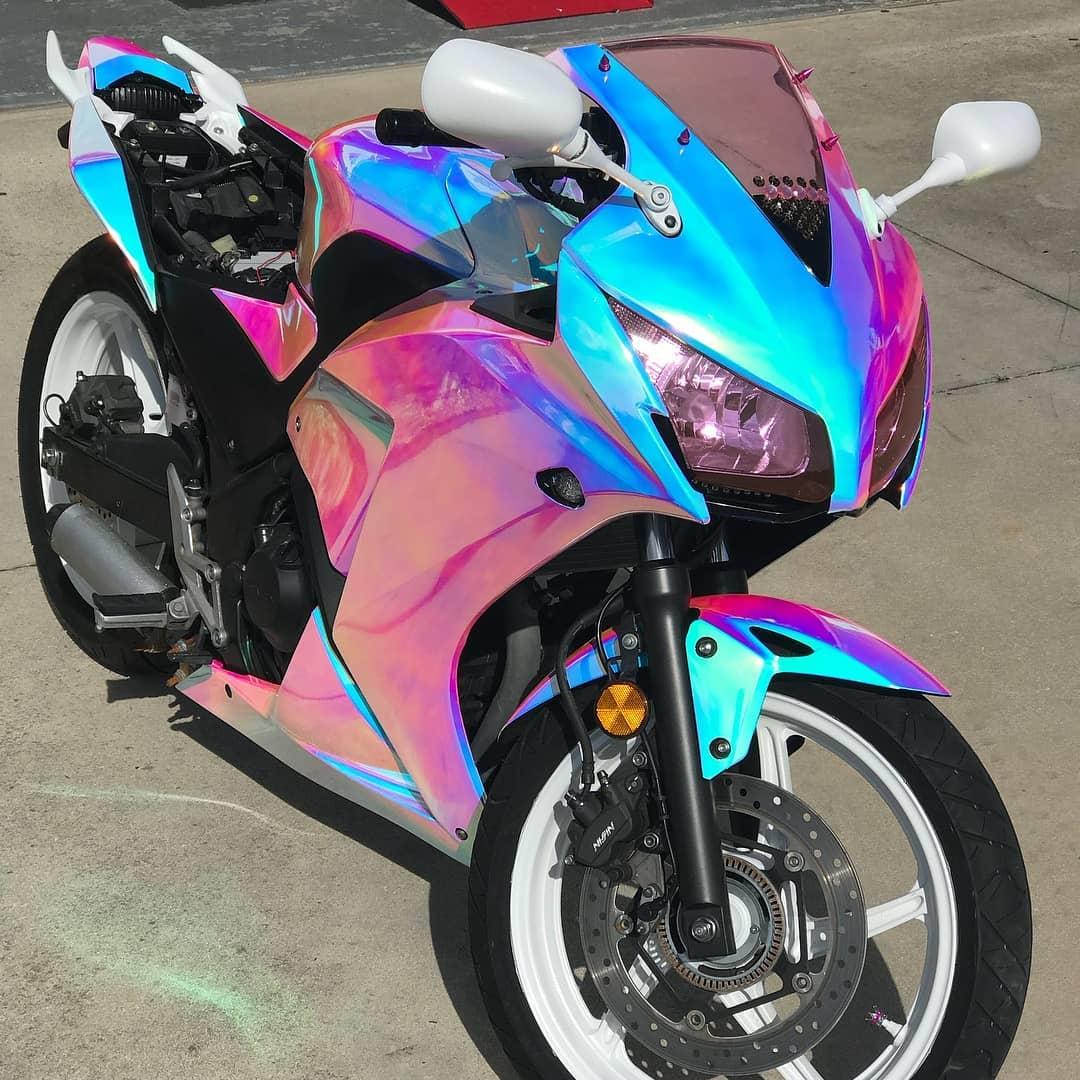 Motosiklet Kaplama Purple Blue Aquamarine Chrome Wrap Motosiklet Kaplama Modeli Folyo Kesim Özel Kalıp