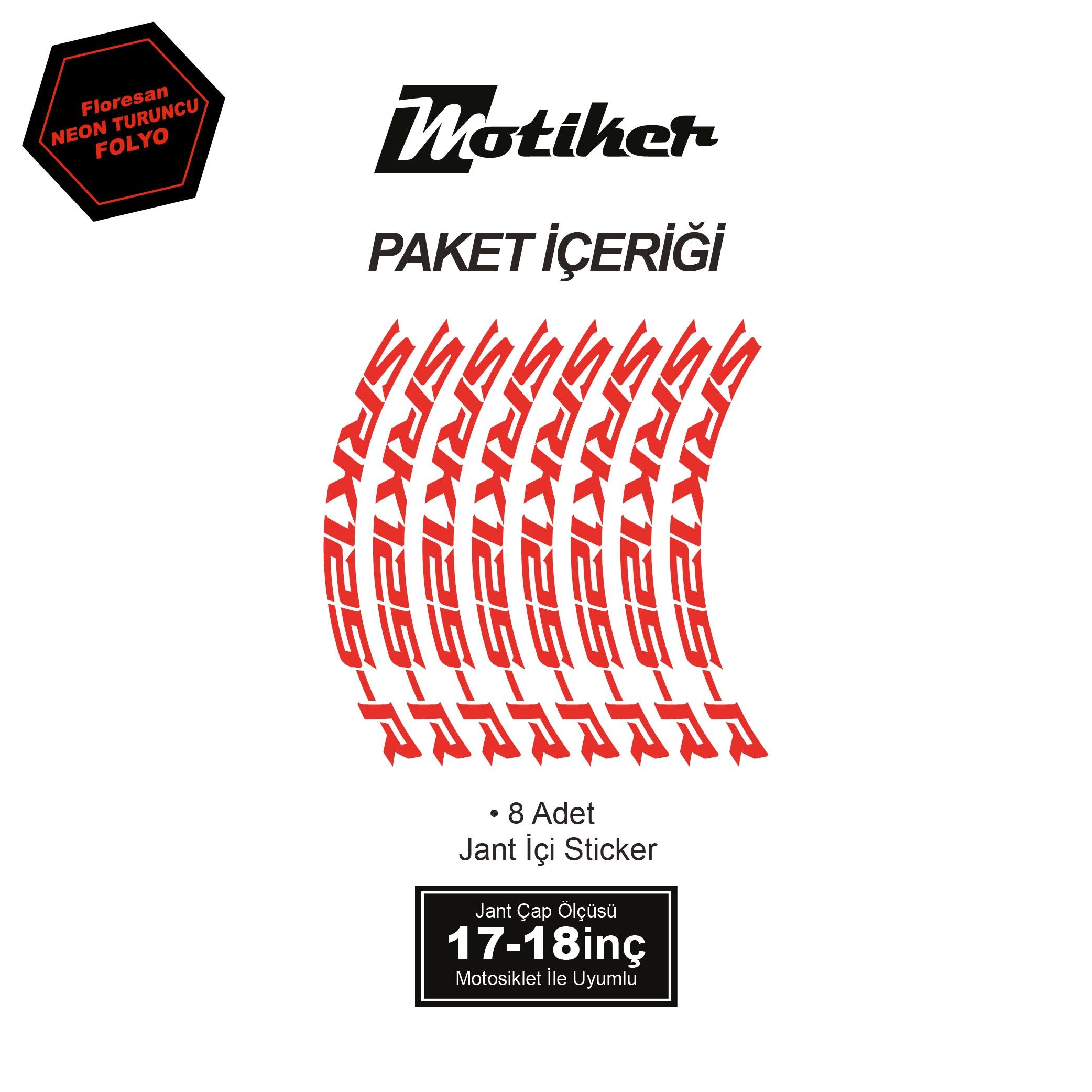 RKSRKS (QJ MOTOR) SRK 125-R Motosiklet Jant İçi Sticker Etiket Modeli Neon Turuncu