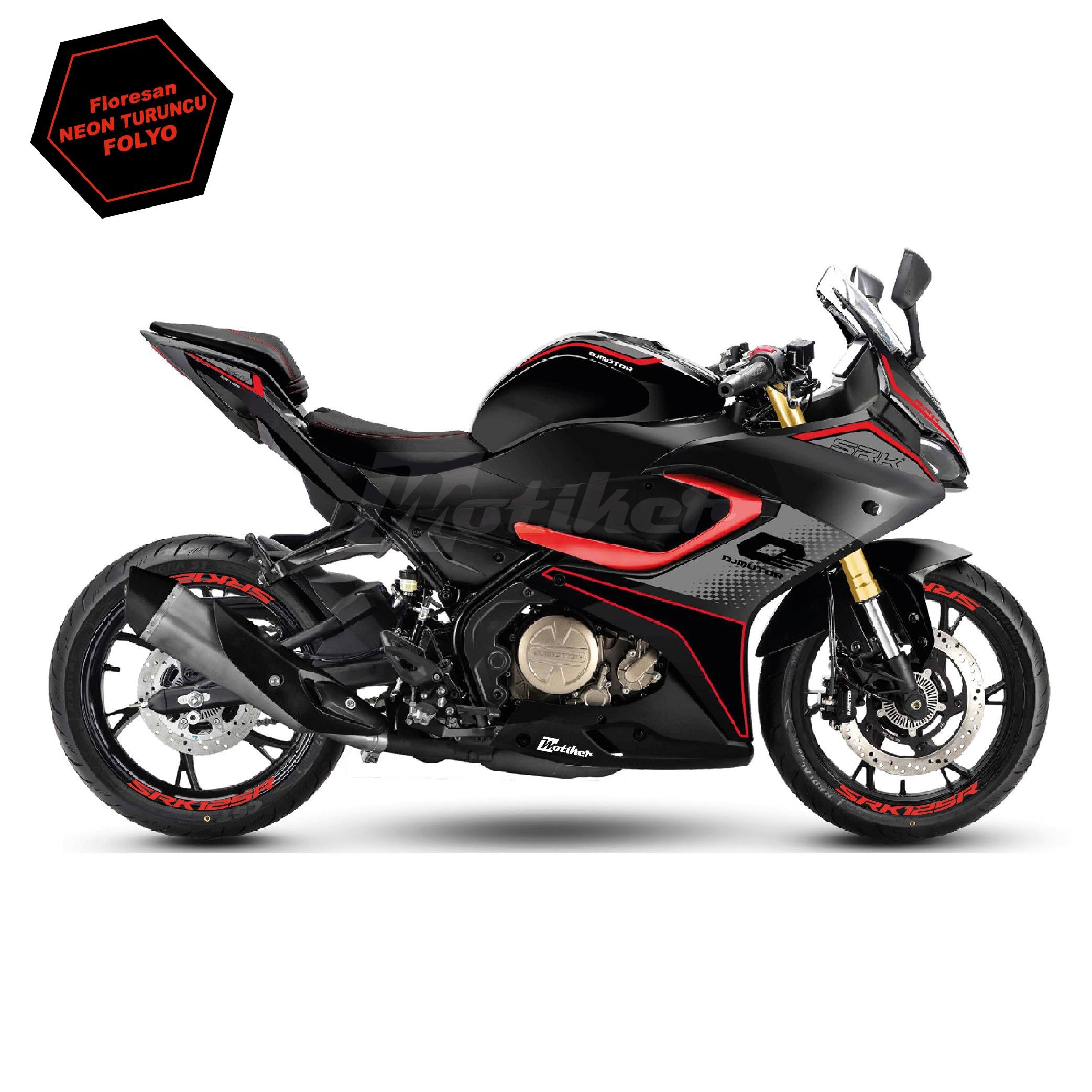 RKSRKS (QJ MOTOR) SRK 125R Motosiklet Jant İçi Sticker Etiket Modeli Neon Turuncu 