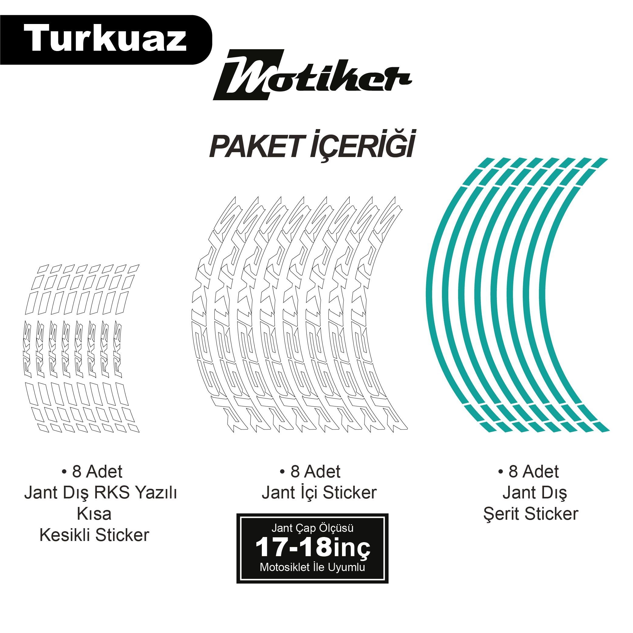 RKSRKS (QJ MOTOR) SRK 125R Motosiklet Jant İç ve Dış Set Sticker Etiket Modeli Turkuaz